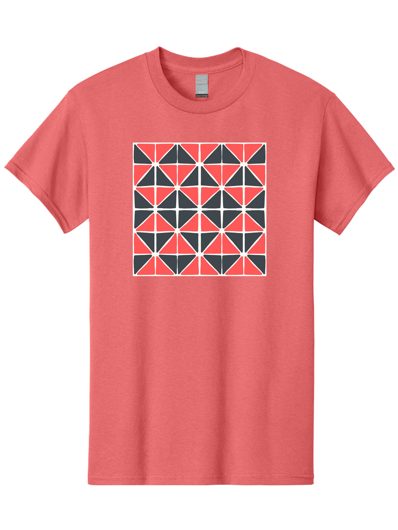 Geometric-Pattern Men'S Graphic Tee, 100% Cotton, Comfortable Casual Summer Wear, Machine Washable, Geometric Pattern, Red And Black Triangles, Abstract Design, Modern Art, Seamless Pattern, Graphic Design, Symmetrical Shapes, Aab752