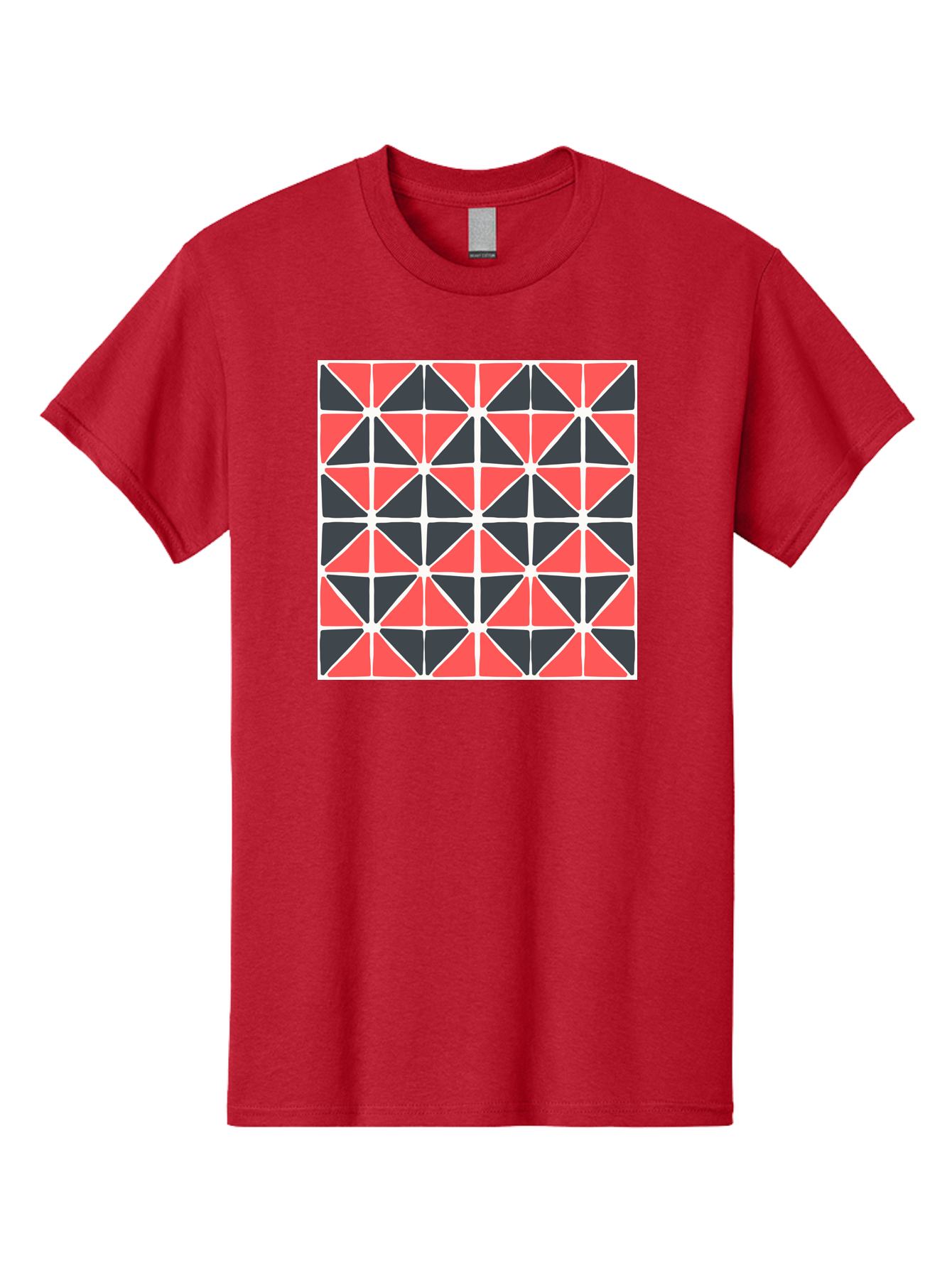 Geometric-Pattern Men'S Graphic Tee, 100% Cotton, Comfortable Casual Summer Wear, Machine Washable, Geometric Pattern, Red And Black Triangles, Abstract Design, Modern Art, Seamless Pattern, Graphic Design, Symmetrical Shapes, Aab752