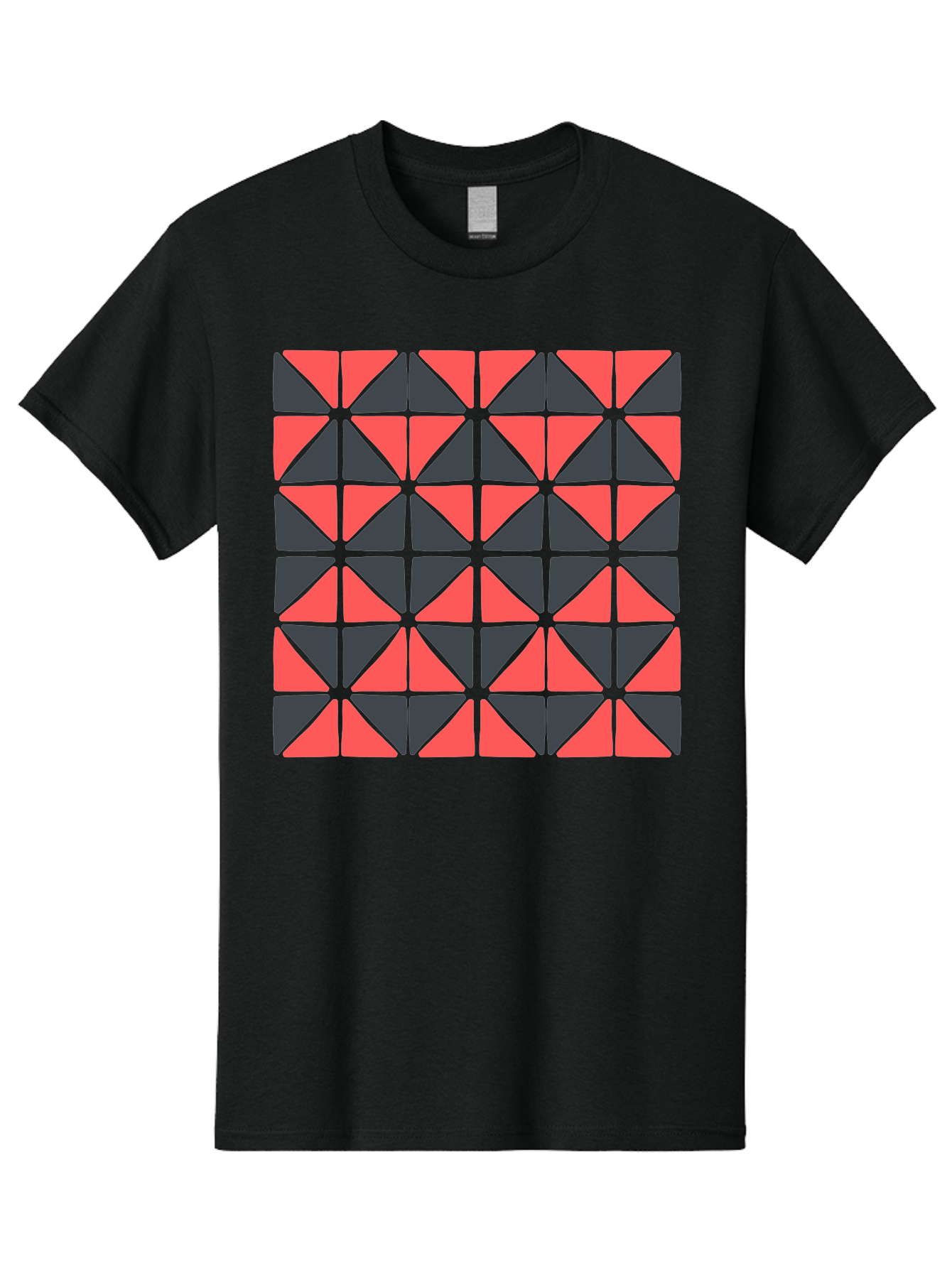 Geometric-Triangles Men'S Graphic Tee, 100% Cotton, Comfortable Casual Summer Wear, Machine Washable, Repeating Pattern Of Triangles, Geometric Shapes, Symmetrical Design, Black And Red Triangles, Abstract Art, Modern Graphic Design, Aab753