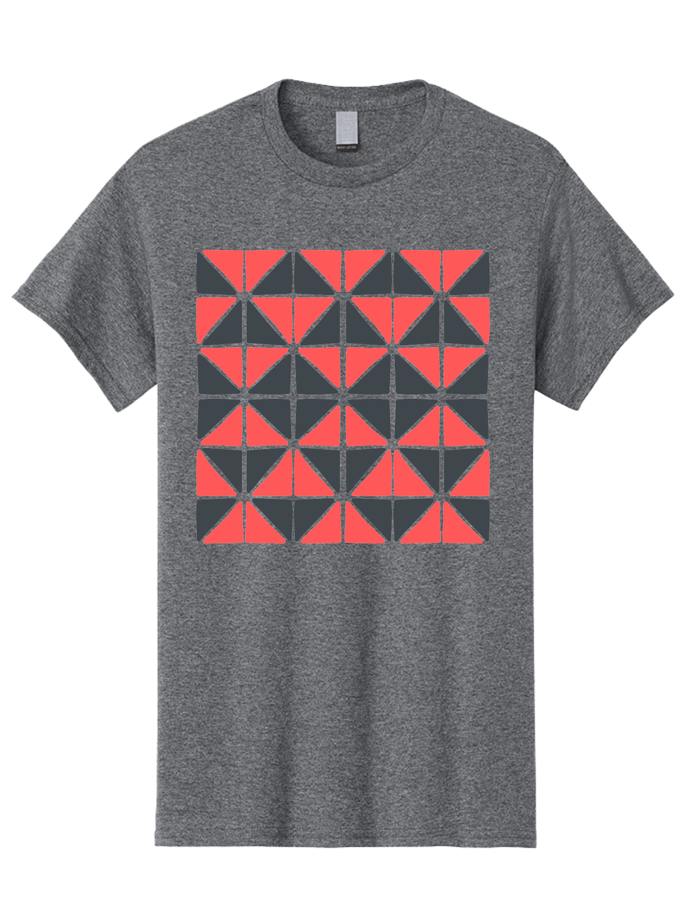 Geometric-Triangles Men'S Graphic Tee, 100% Cotton, Comfortable Casual Summer Wear, Machine Washable, Repeating Pattern Of Triangles, Geometric Shapes, Symmetrical Design, Black And Red Triangles, Abstract Art, Modern Graphic Design, Aab753