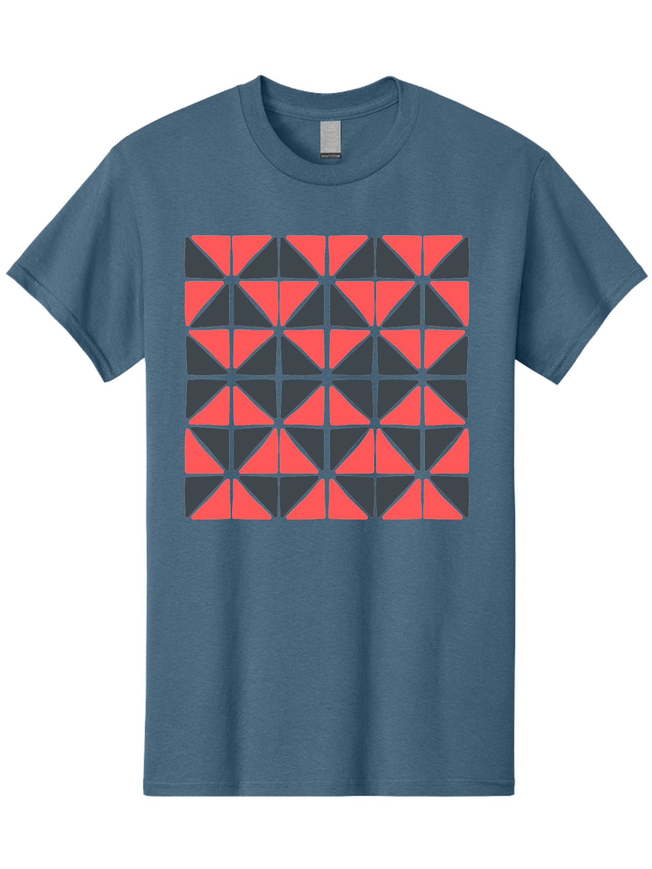 Geometric-Triangles Men'S Graphic Tee, 100% Cotton, Comfortable Casual Summer Wear, Machine Washable, Repeating Pattern Of Triangles, Geometric Shapes, Symmetrical Design, Black And Red Triangles, Abstract Art, Modern Graphic Design, Aab753