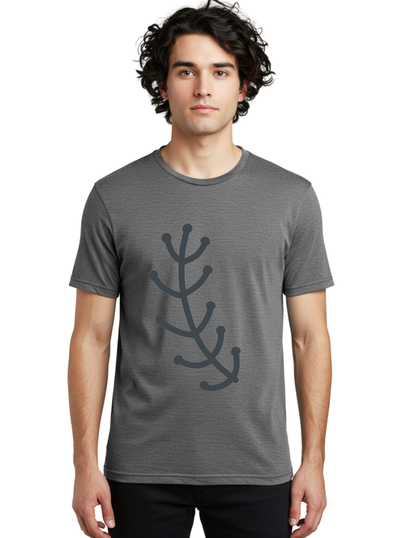 Hand-Drawn-Branch Men'S Graphic Tee, 100% Cotton, Comfortable Casual Summer Wear, Machine Washable, Simple Branch, Minimalist Design, Dark Grey Branch, Simple Illustration, Stylized Branch, Abstract Branch, Modern Art, Digital Art Aab755