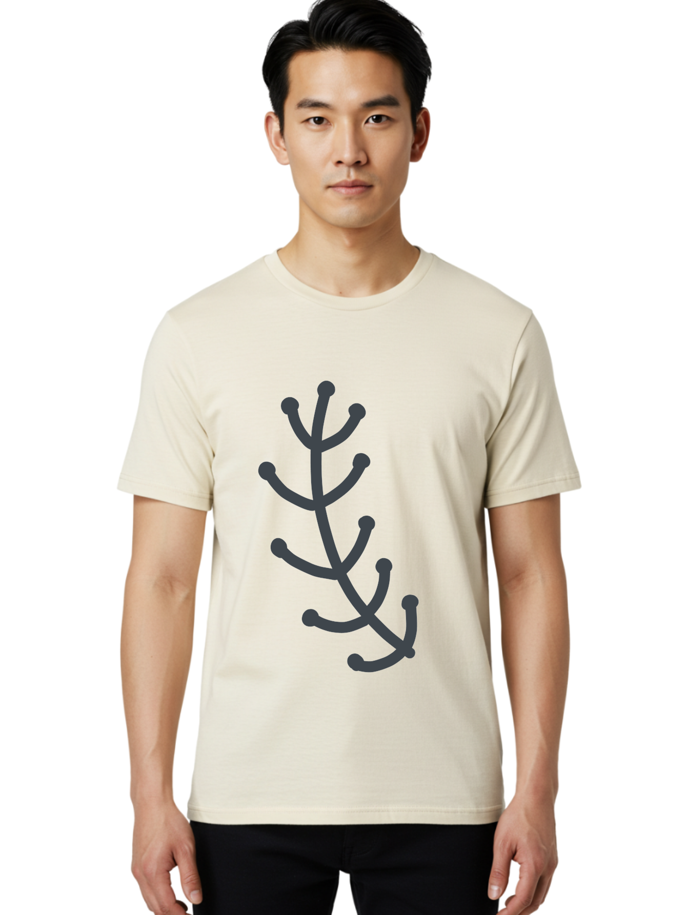 Hand-Drawn-Branch Men'S Graphic Tee, 100% Cotton, Comfortable Casual Summer Wear, Machine Washable, Simple Branch, Minimalist Design, Dark Grey Branch, Simple Illustration, Stylized Branch, Abstract Branch, Modern Art, Digital Art Aab755