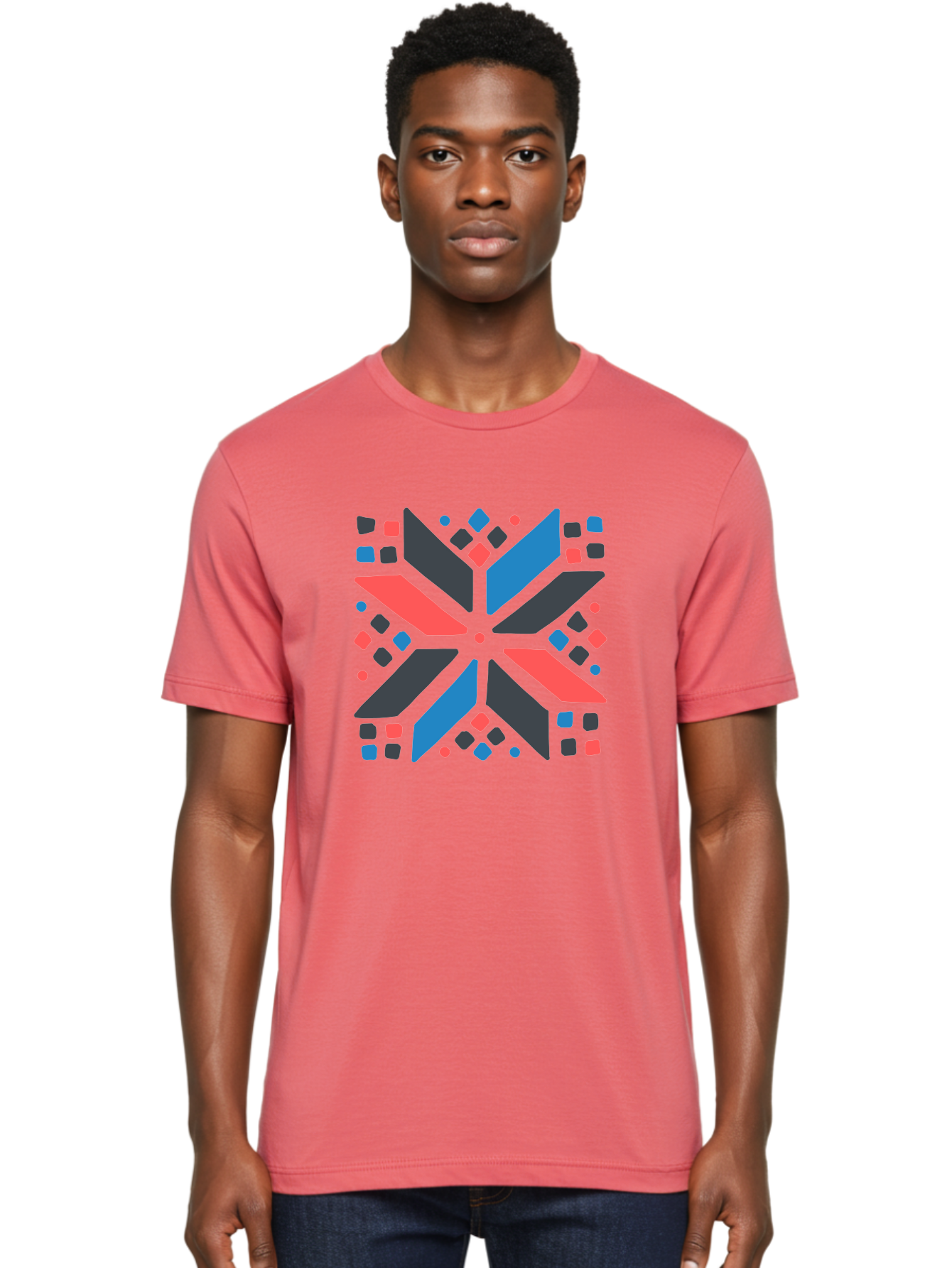 Kaleidoscope-Pattern-1 Men'S Graphic Tee, 100% Cotton, Comfortable Casual Summer Wear, Machine Washable, Symmetrical Shapes, Geometric Pattern, Abstract Design, Colorful Elements, Modern Art, Artistic Expression, Vibrant Colors, Bold Design, Aab757