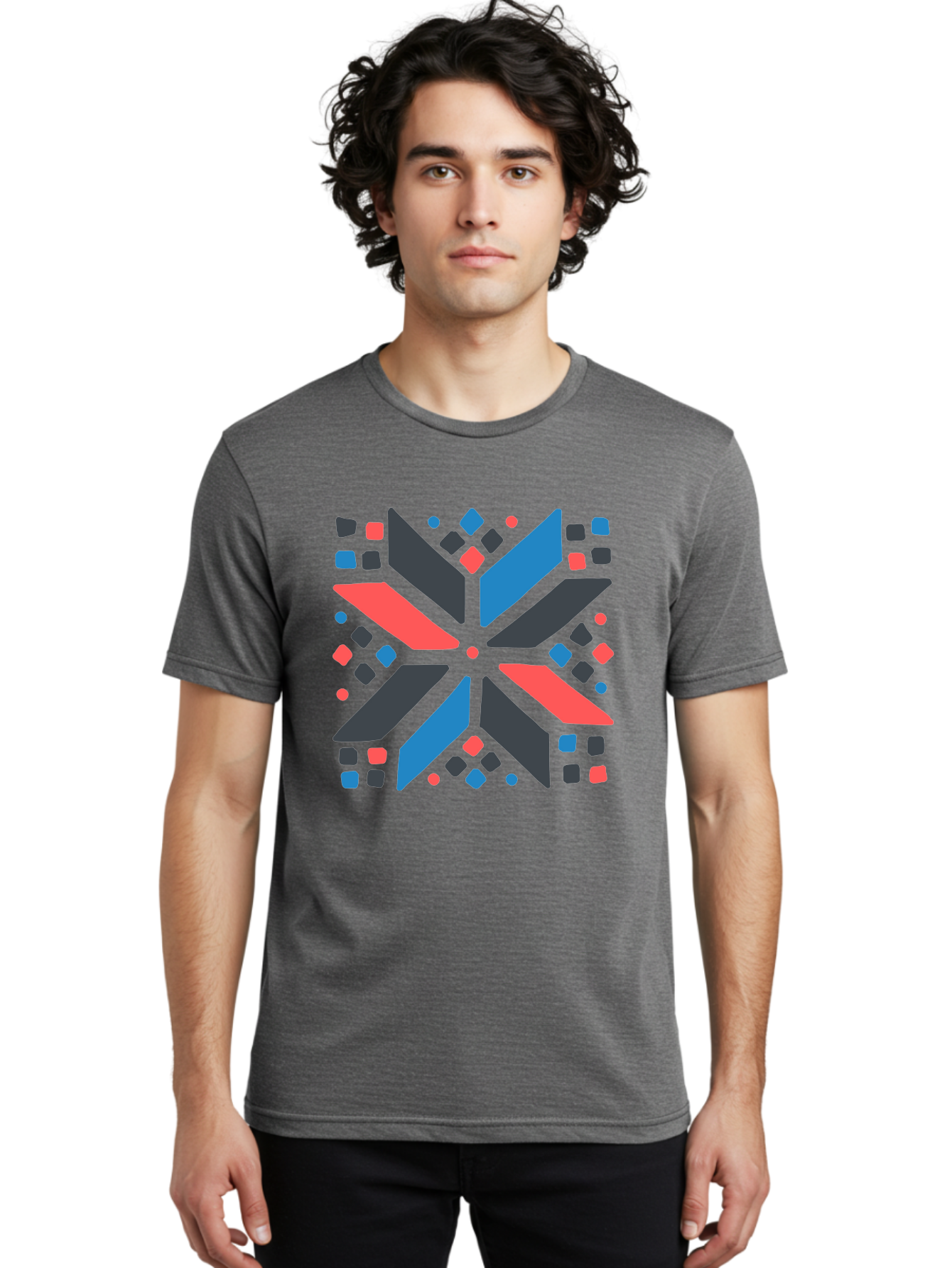 Kaleidoscope-Pattern-1 Men'S Graphic Tee, 100% Cotton, Comfortable Casual Summer Wear, Machine Washable, Symmetrical Shapes, Geometric Pattern, Abstract Design, Colorful Elements, Modern Art, Artistic Expression, Vibrant Colors, Bold Design, Aab757