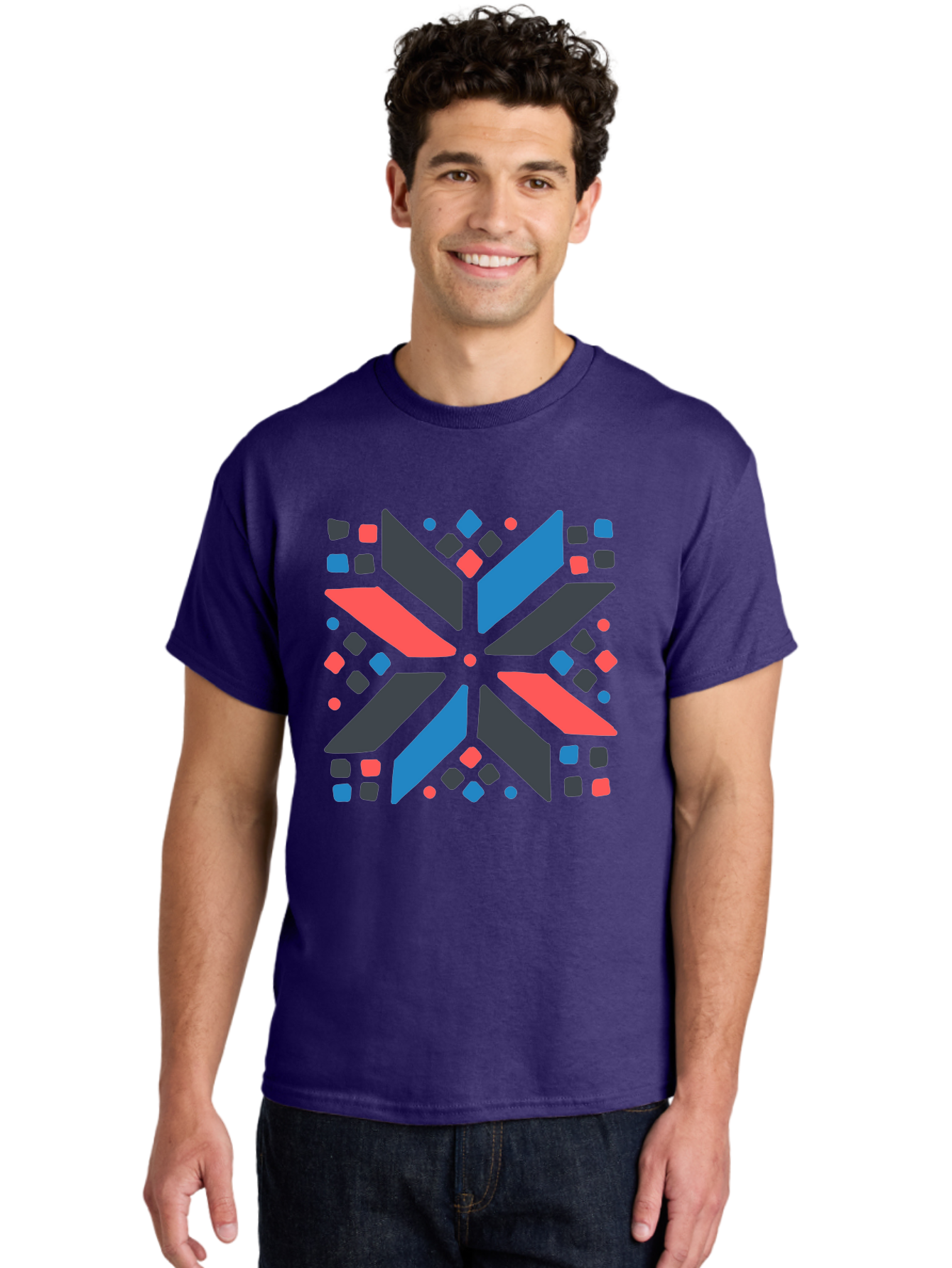 Kaleidoscope-Pattern-1 Men'S Graphic Tee, 100% Cotton, Comfortable Casual Summer Wear, Machine Washable, Symmetrical Shapes, Geometric Pattern, Abstract Design, Colorful Elements, Modern Art, Artistic Expression, Vibrant Colors, Bold Design, Aab757