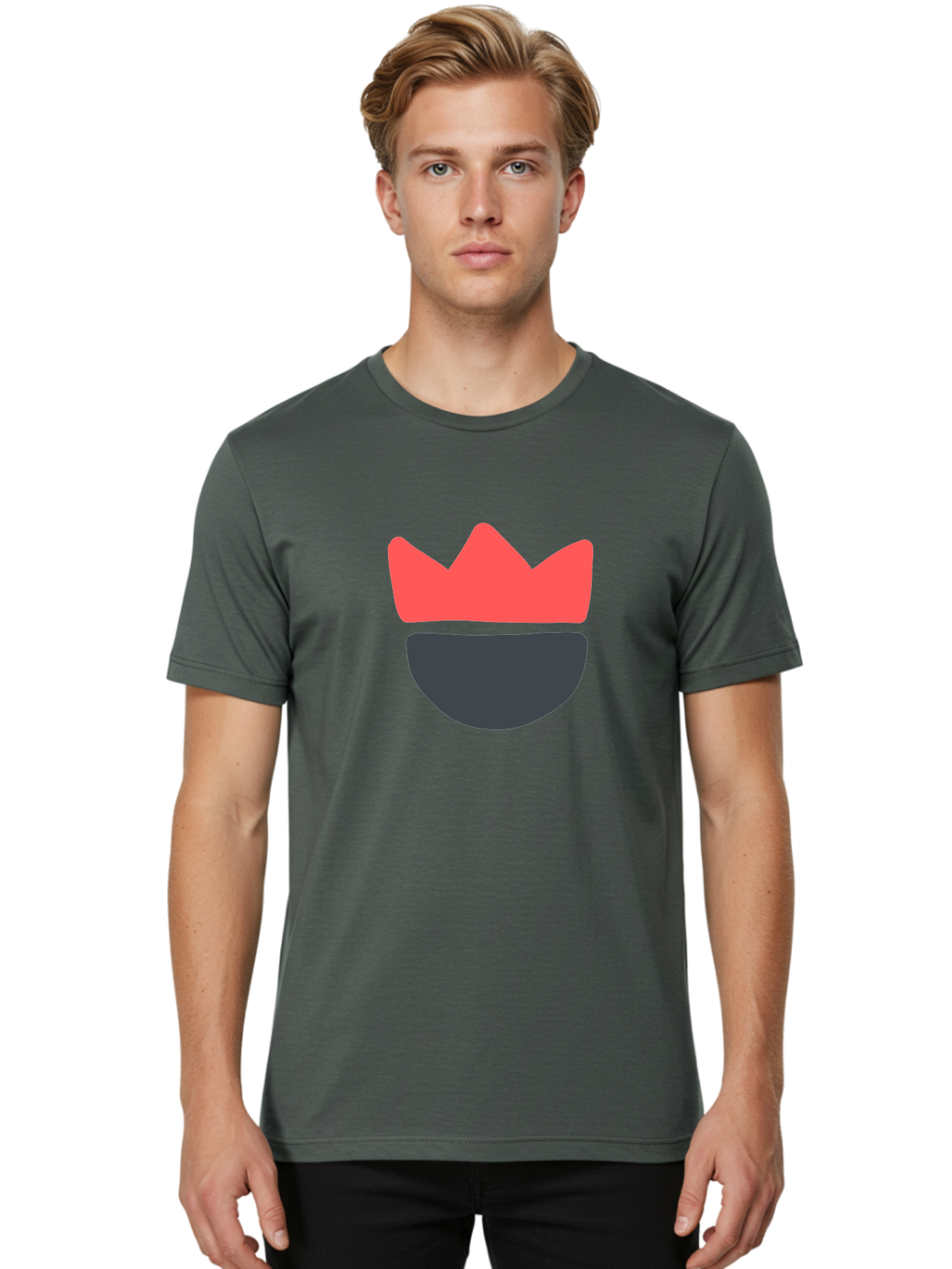 King-Face Men'S Graphic Tee, 100% Cotton, Comfortable Casual Summer Wear, Machine Washable, Crown, Bearded Man, Dark Blue Beard, Red Crown, Simple Illustration, Minimalist Art, Modern Design, King Icon, Facial Representation, Digital Graphics Aab759