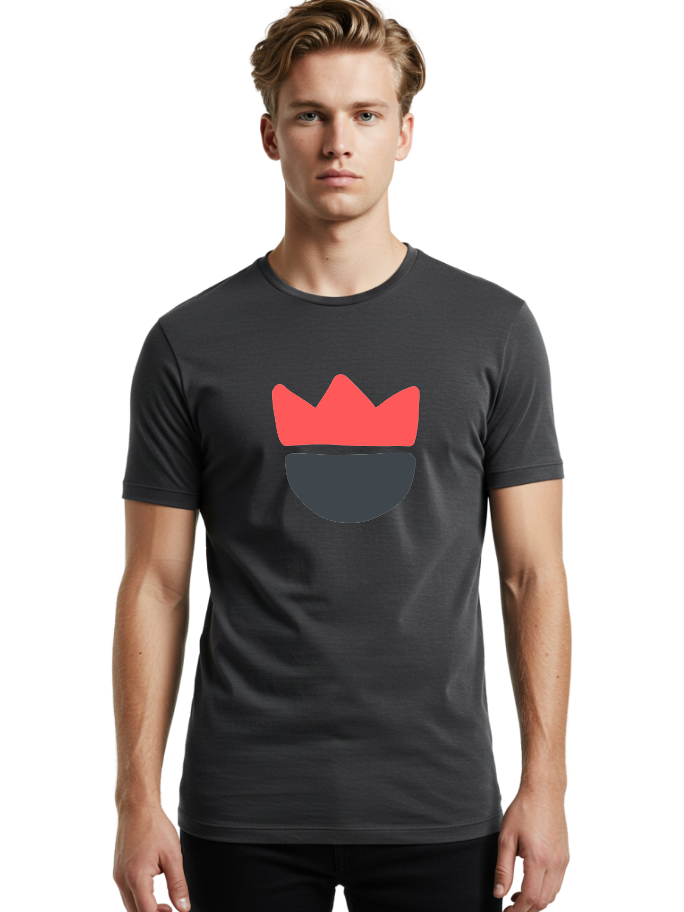 King-Face Men'S Graphic Tee, 100% Cotton, Comfortable Casual Summer Wear, Machine Washable, Crown, Bearded Man, Dark Blue Beard, Red Crown, Simple Illustration, Minimalist Art, Modern Design, King Icon, Facial Representation, Digital Graphics Aab759