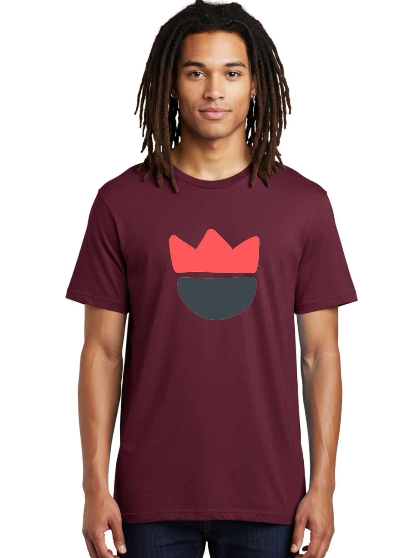 King-Face Men'S Graphic Tee, 100% Cotton, Comfortable Casual Summer Wear, Machine Washable, Crown, Bearded Man, Dark Blue Beard, Red Crown, Simple Illustration, Minimalist Art, Modern Design, King Icon, Facial Representation, Digital Graphics Aab759