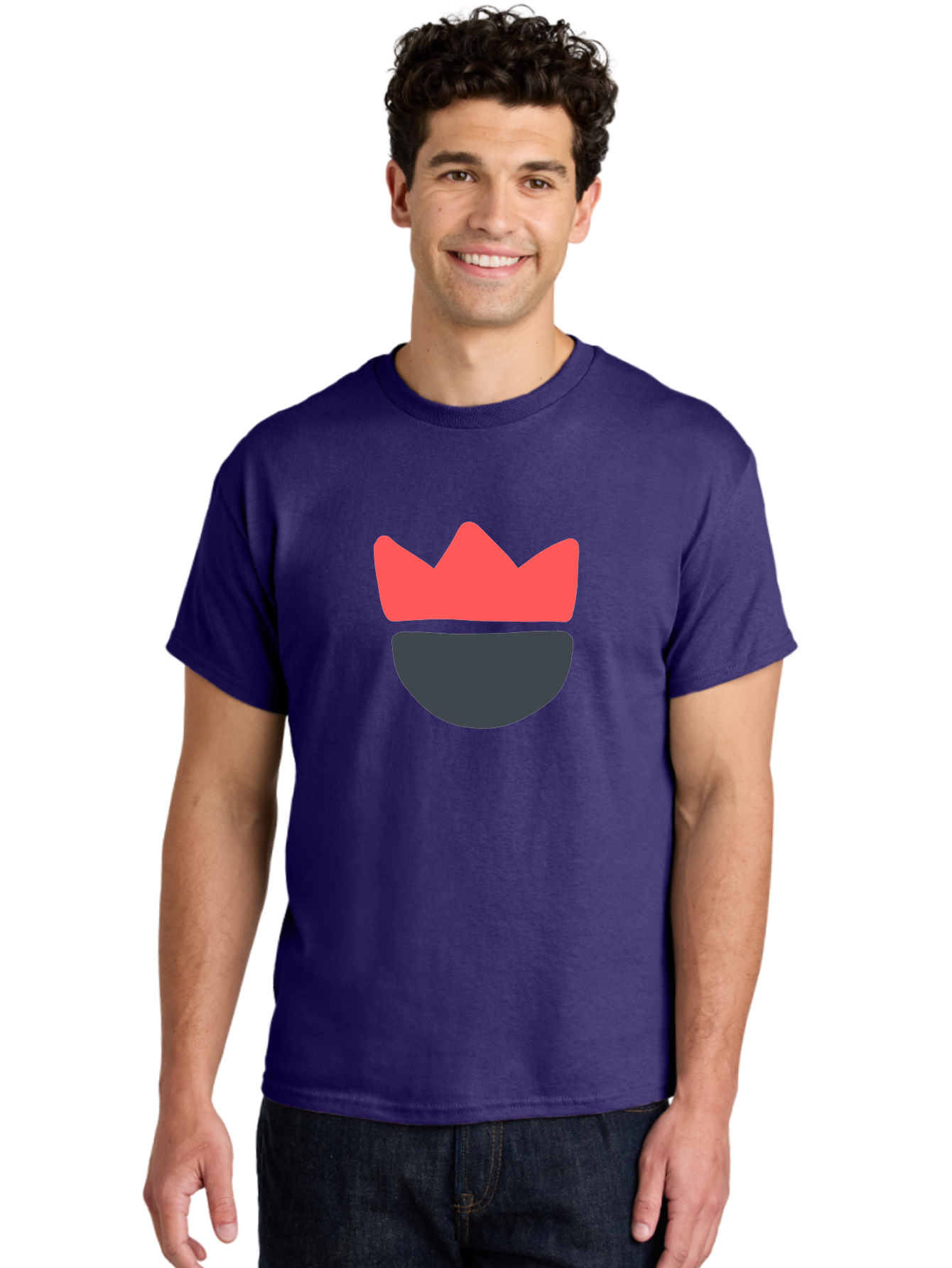 King-Face Men'S Graphic Tee, 100% Cotton, Comfortable Casual Summer Wear, Machine Washable, Crown, Bearded Man, Dark Blue Beard, Red Crown, Simple Illustration, Minimalist Art, Modern Design, King Icon, Facial Representation, Digital Graphics Aab759
