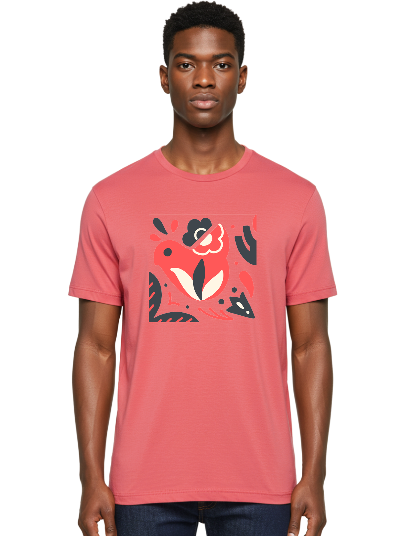 Koi-Fish-Illustration Men'S Graphic Tee, 100% Cotton, Comfortable Casual Summer Wear, Machine Washable, Fish Head, Abstract Art, Digital Illustration, Vibrant Colors, Dynamic Shapes, Playful Design, Creative Expression, Bold Graphics, Aab760