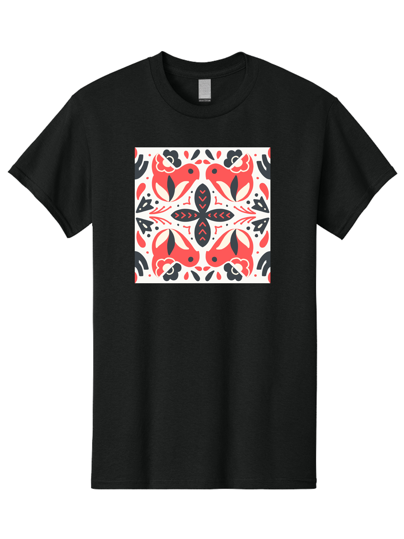 Koi-Fish-Pattern Men'S Graphic Tee, 100% Cotton, Comfortable Casual Summer Wear, Machine Washable, Koi Fish Pattern, Red And Black Design, Floral Motifs, Symmetrical Pattern, Abstract Shapes, Decorative Elements, Traditional Japanese Design, Aab761