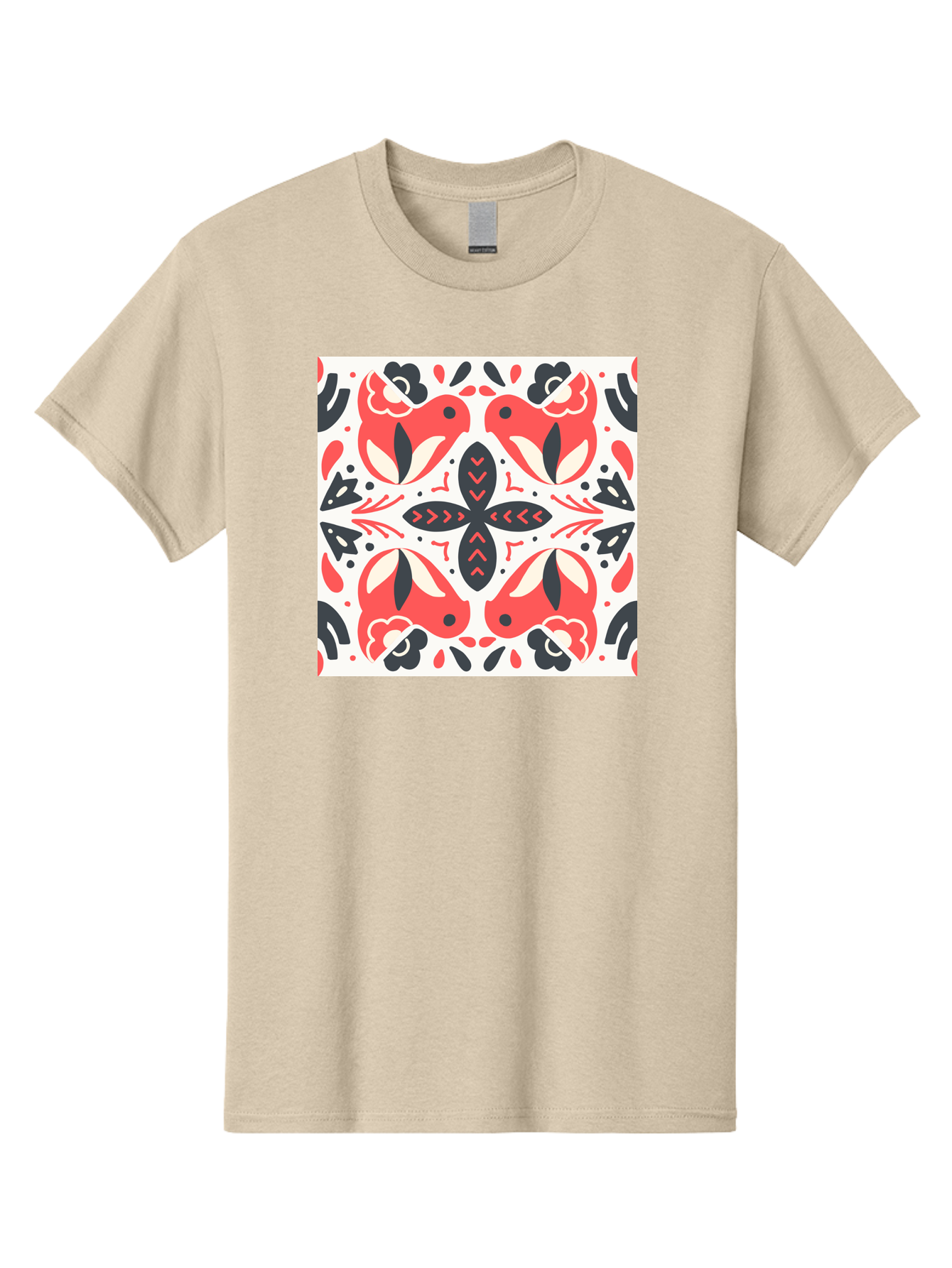 Koi-Fish-Pattern Men'S Graphic Tee, 100% Cotton, Comfortable Casual Summer Wear, Machine Washable, Koi Fish Pattern, Red And Black Design, Floral Motifs, Symmetrical Pattern, Abstract Shapes, Decorative Elements, Traditional Japanese Design, Aab761