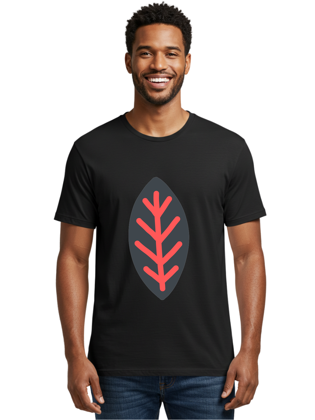 Leaf-Icon Men'S Graphic Tee, 100% Cotton, Comfortable Casual Summer Wear, Machine Washable, Stylized Leaf, Dark Gray Leaf, Red Veins, Minimalist Design, Simple Shapes, Abstract Foliage, Botanical Icon Aab762