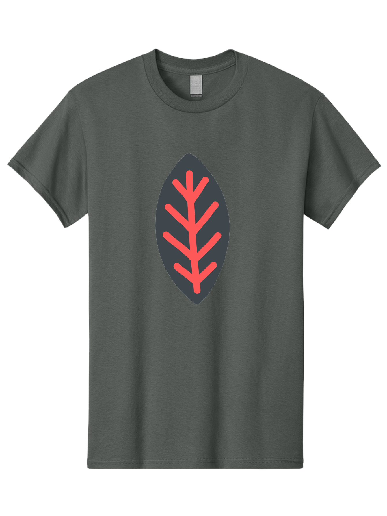 Leaf-Icon Men'S Graphic Tee, 100% Cotton, Comfortable Casual Summer Wear, Machine Washable, Stylized Leaf, Dark Gray Leaf, Red Veins, Minimalist Design, Simple Shapes, Abstract Foliage, Botanical Icon Aab762
