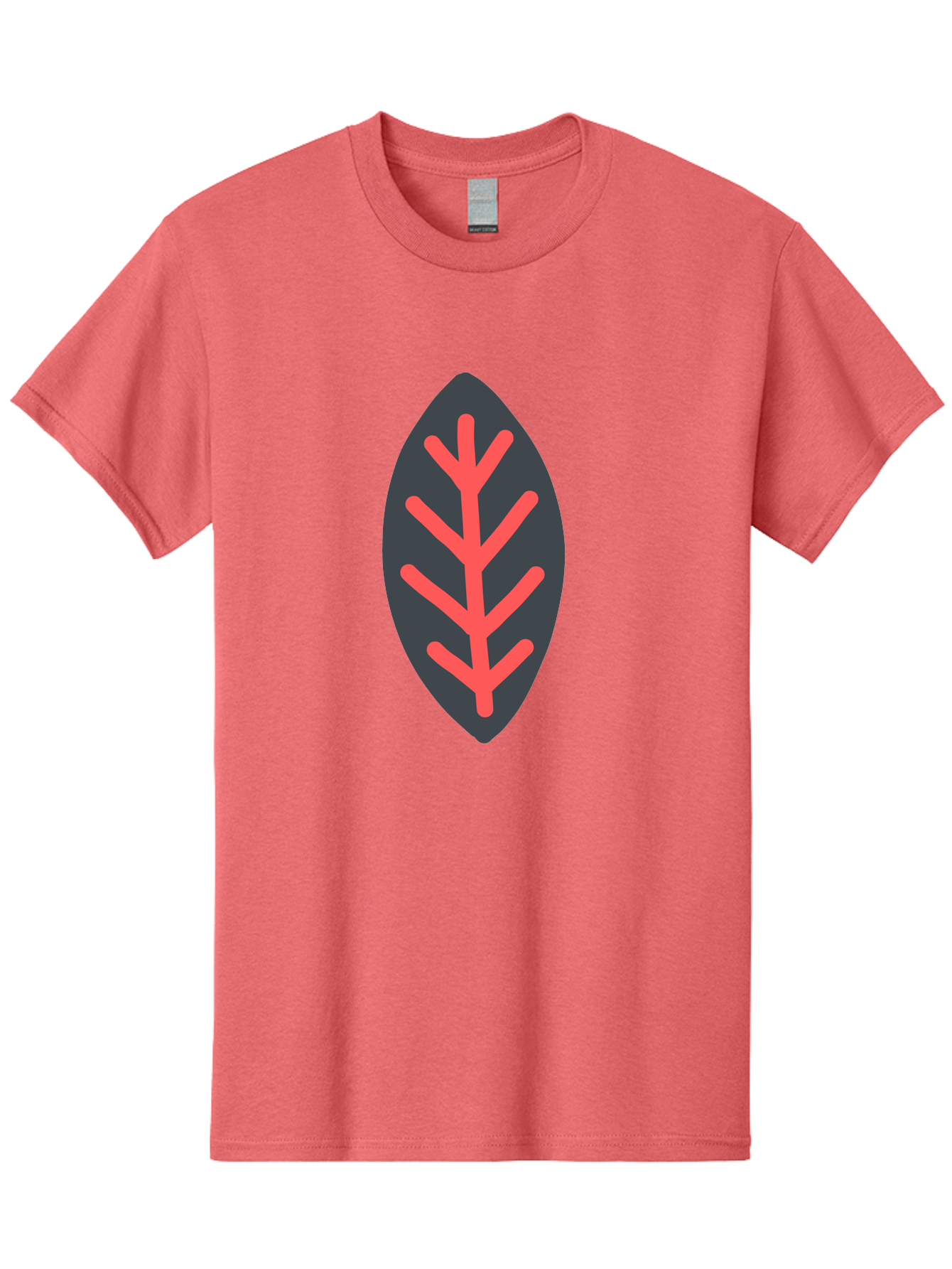 Leaf-Icon Men'S Graphic Tee, 100% Cotton, Comfortable Casual Summer Wear, Machine Washable, Stylized Leaf, Dark Gray Leaf, Red Veins, Minimalist Design, Simple Shapes, Abstract Foliage, Botanical Icon Aab762
