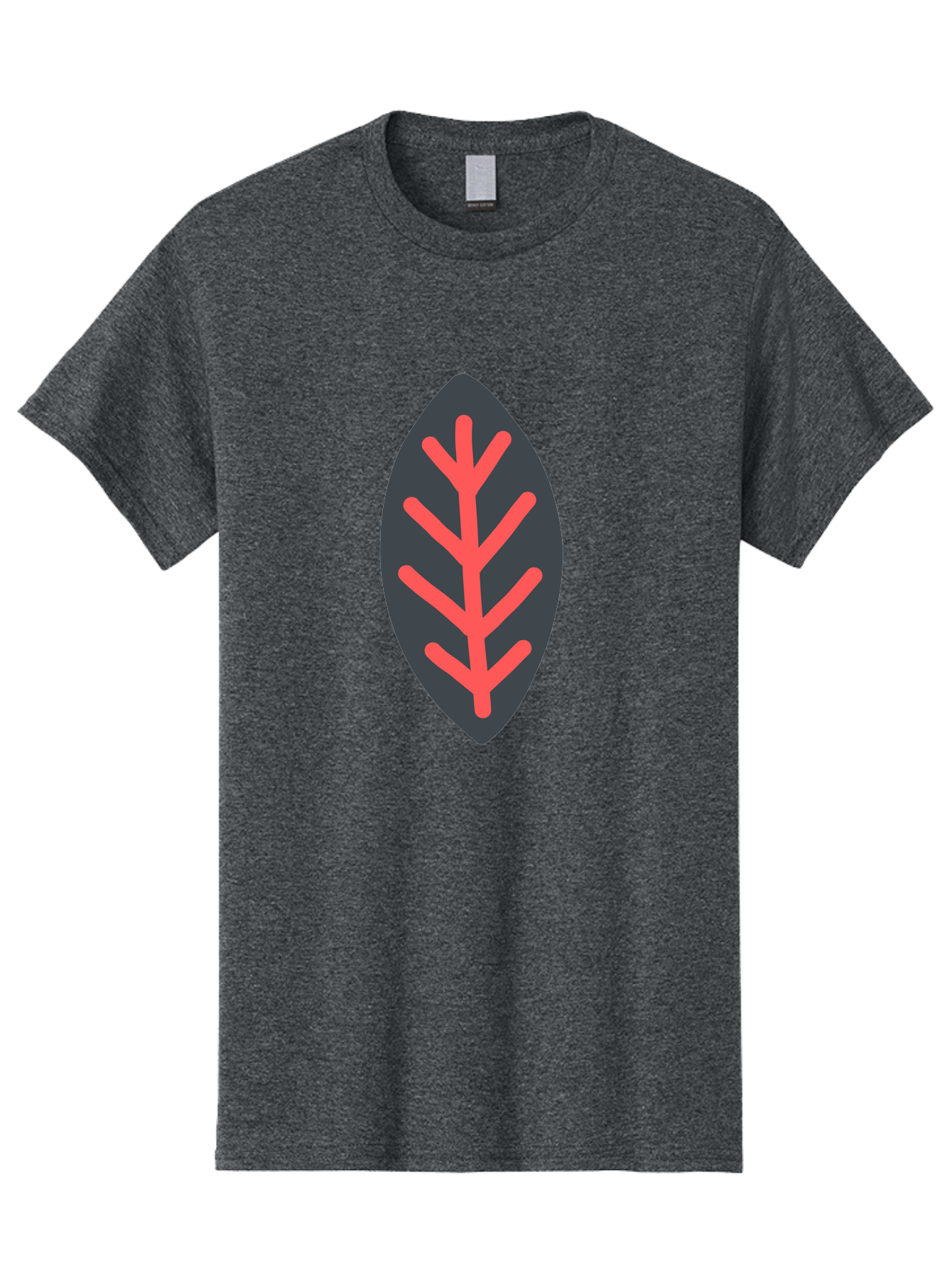 Leaf-Icon Men'S Graphic Tee, 100% Cotton, Comfortable Casual Summer Wear, Machine Washable, Stylized Leaf, Dark Gray Leaf, Red Veins, Minimalist Design, Simple Shapes, Abstract Foliage, Botanical Icon Aab762
