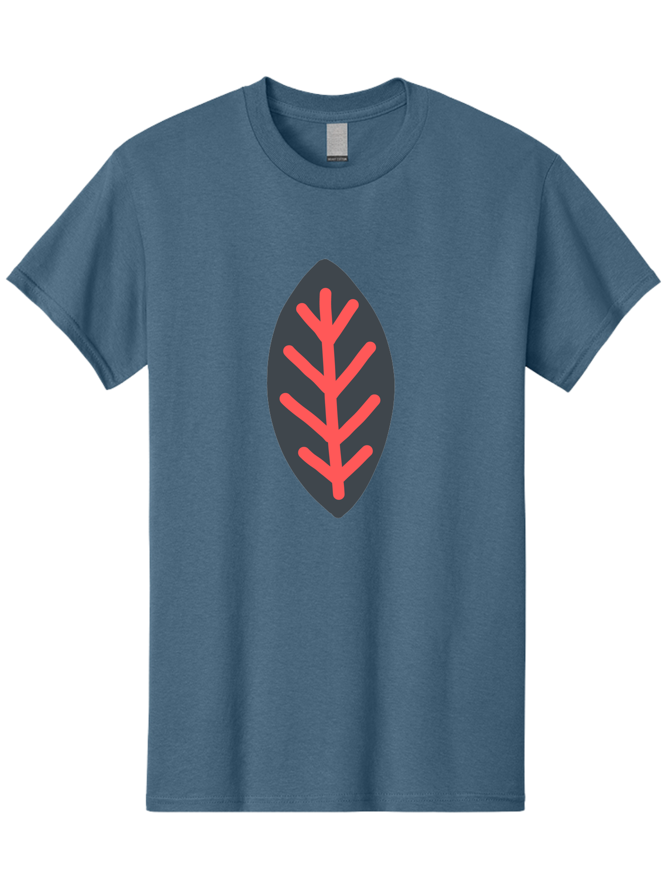 Leaf-Icon Men'S Graphic Tee, 100% Cotton, Comfortable Casual Summer Wear, Machine Washable, Stylized Leaf, Dark Gray Leaf, Red Veins, Minimalist Design, Simple Shapes, Abstract Foliage, Botanical Icon Aab762