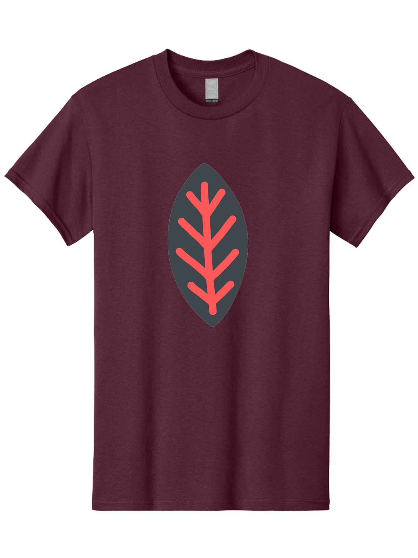 Leaf-Icon Men'S Graphic Tee, 100% Cotton, Comfortable Casual Summer Wear, Machine Washable, Stylized Leaf, Dark Gray Leaf, Red Veins, Minimalist Design, Simple Shapes, Abstract Foliage, Botanical Icon Aab762
