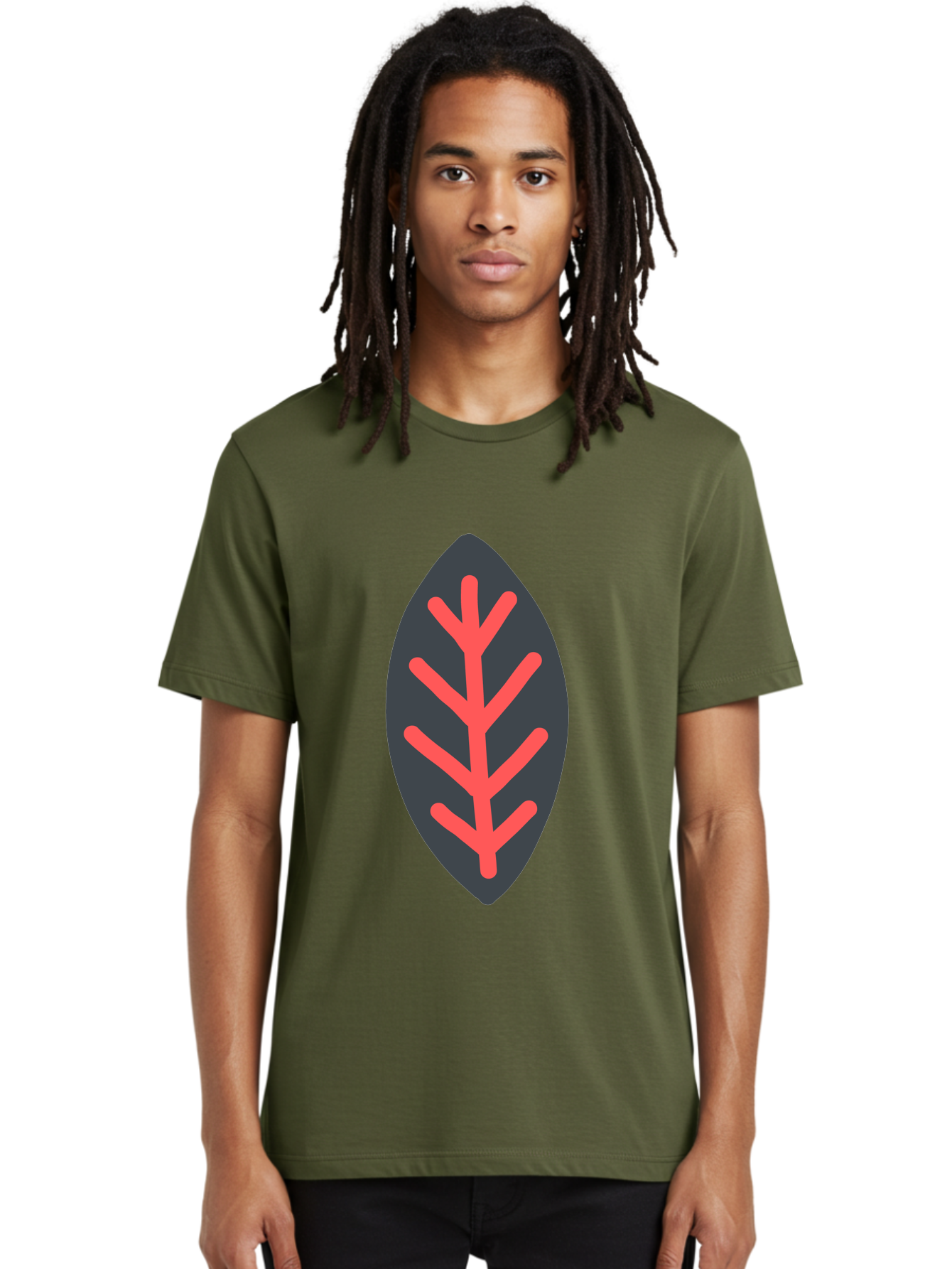 Leaf-Icon Men'S Graphic Tee, 100% Cotton, Comfortable Casual Summer Wear, Machine Washable, Stylized Leaf, Dark Gray Leaf, Red Veins, Minimalist Design, Simple Shapes, Abstract Foliage, Botanical Icon Aab762