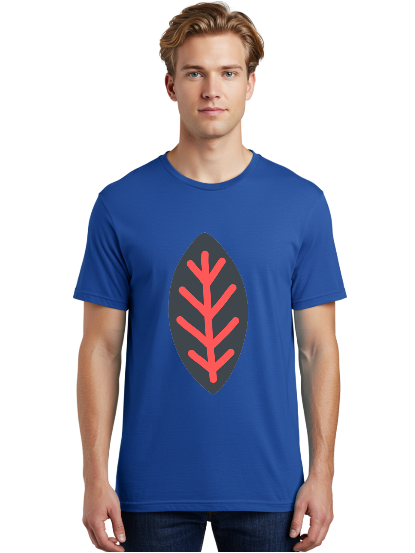 Leaf-Icon Men'S Graphic Tee, 100% Cotton, Comfortable Casual Summer Wear, Machine Washable, Stylized Leaf, Dark Gray Leaf, Red Veins, Minimalist Design, Simple Shapes, Abstract Foliage, Botanical Icon Aab762