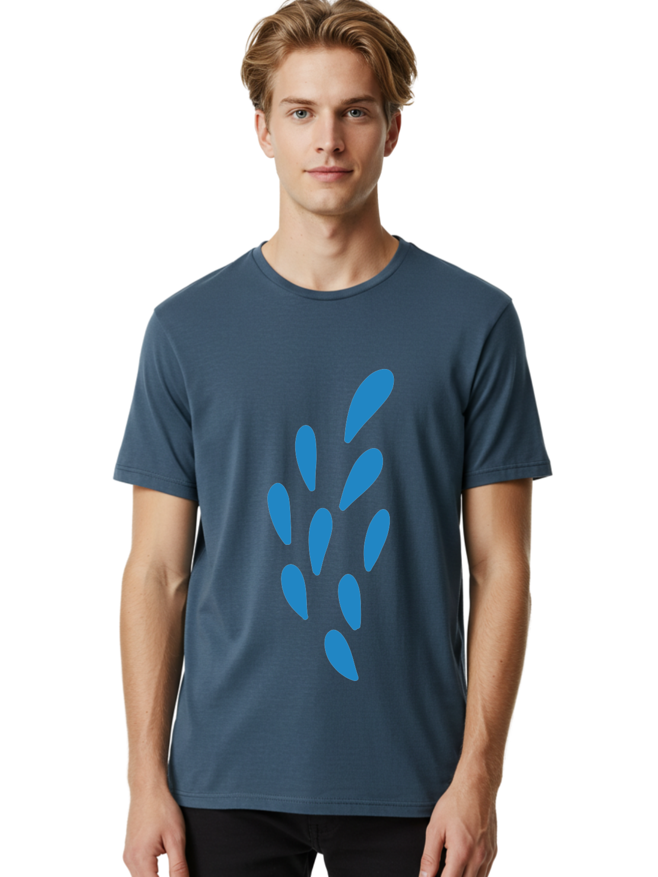 Paw-Print Men'S Graphic Tee, 100% Cotton, Comfortable Casual Summer Wear, Machine Washable, Blue Droplets, Liquid Splash, Abstract Art, Modern Design, Vibrant Colors, Creative Expression, Digital Art Aab767