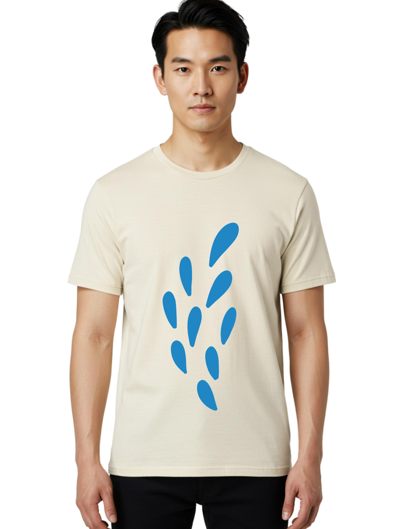 Paw-Print Men'S Graphic Tee, 100% Cotton, Comfortable Casual Summer Wear, Machine Washable, Blue Droplets, Liquid Splash, Abstract Art, Modern Design, Vibrant Colors, Creative Expression, Digital Art Aab767