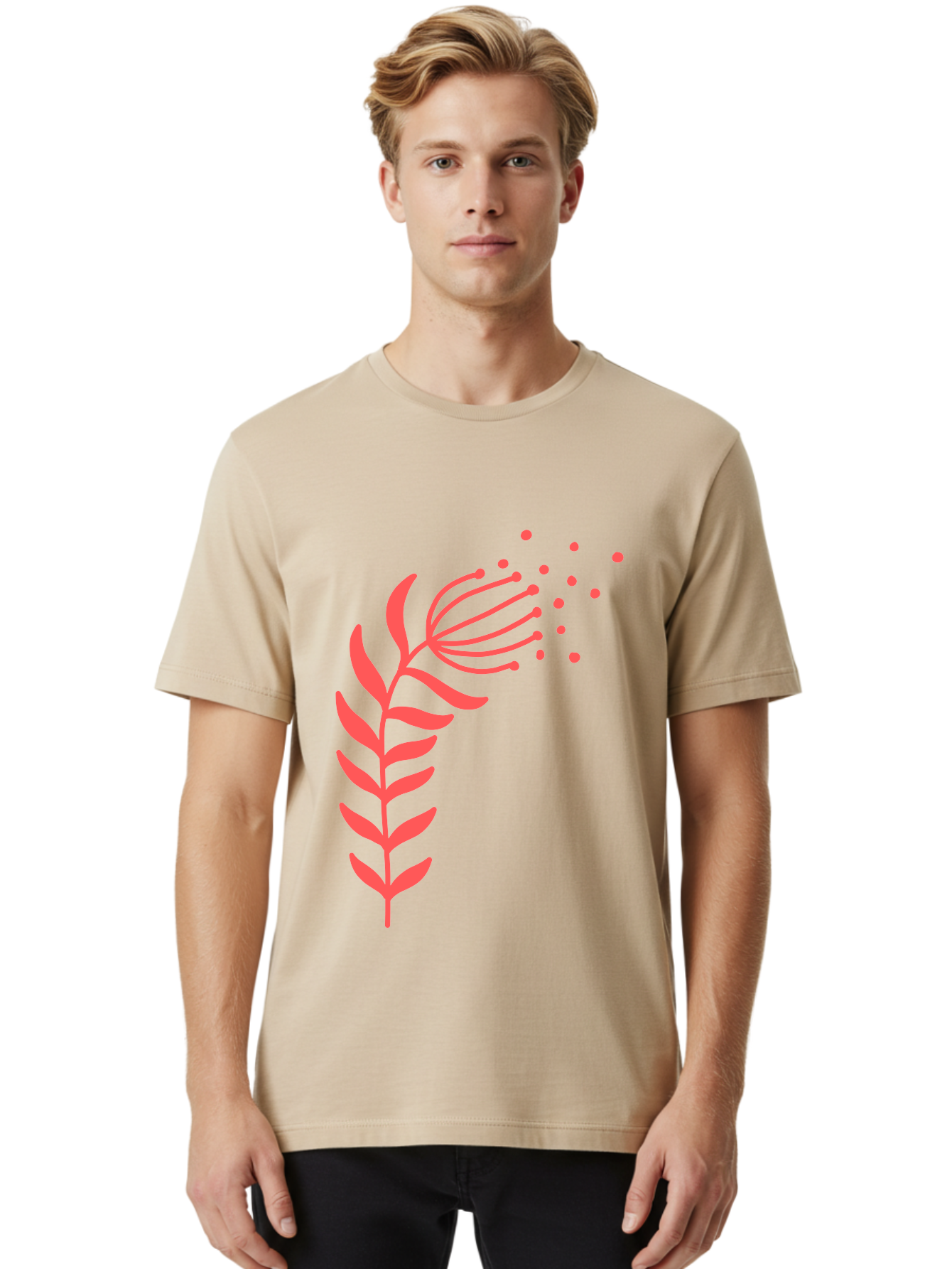 Pink-Cannabis Men'S Graphic Tee, 100% Cotton, Comfortable Casual Summer Wear, Machine Washable, Dandelion Seeds, Blowing In The Wind, Botanical Illustration, Simple Design, Floral Art, Whimsical Feel, Minimalist Art Aab770
