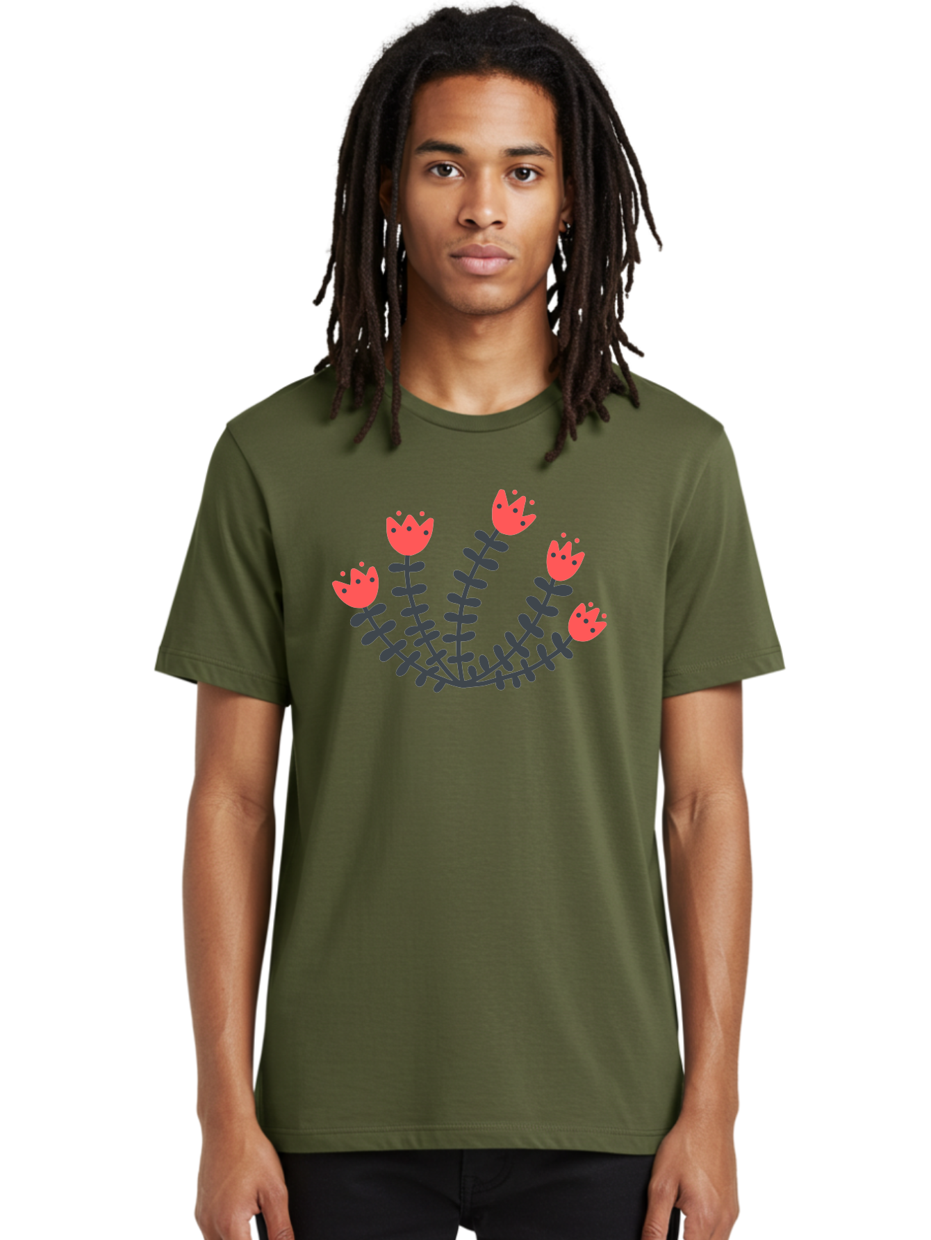 Pink-Flowers Men'S Graphic Tee, 100% Cotton, Comfortable Casual Summer Wear, Machine Washable, Red Flowers, Cartoon Style, Floral Arrangement, Blooming Flowers, Cute Design, Simple Illustration, Vibrant Flowers Aab771