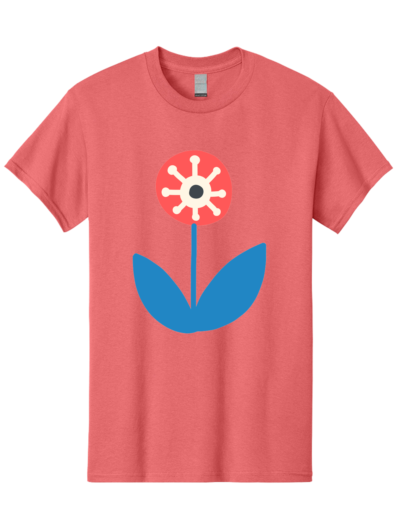 Piranha-Plant Men'S Graphic Tee, 100% Cotton, Comfortable Casual Summer Wear, Machine Washable, Cartoon Flower, Red Bloom, Blue Leaves, White And Black Center, Mushroom Inspired, Video Game Art, Super Mario, Simple Shapes, Bold Colors, Aab773