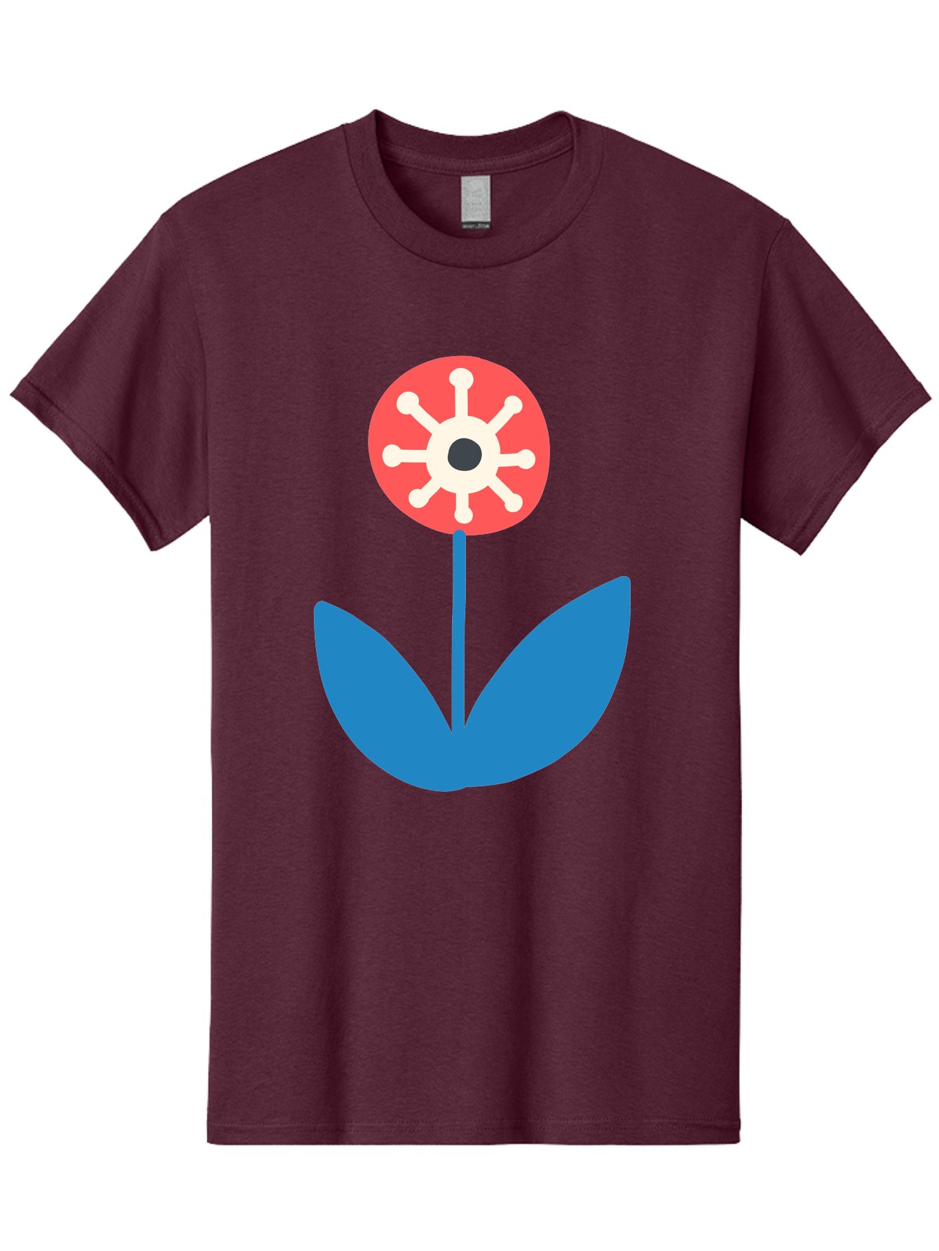 Piranha-Plant Men'S Graphic Tee, 100% Cotton, Comfortable Casual Summer Wear, Machine Washable, Cartoon Flower, Red Bloom, Blue Leaves, White And Black Center, Mushroom Inspired, Video Game Art, Super Mario, Simple Shapes, Bold Colors, Aab773