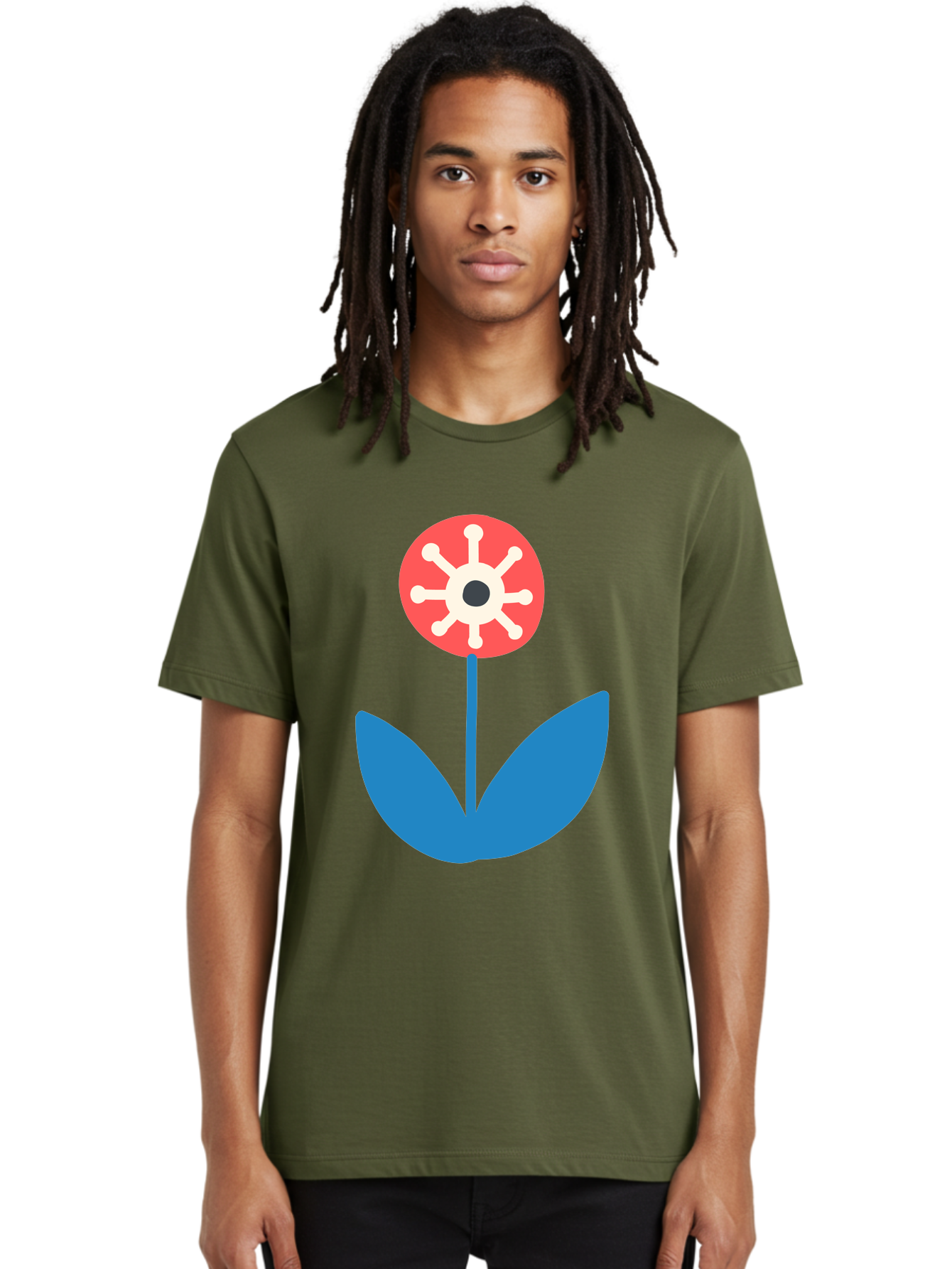 Piranha-Plant Men'S Graphic Tee, 100% Cotton, Comfortable Casual Summer Wear, Machine Washable, Cartoon Flower, Red Bloom, Blue Leaves, White And Black Center, Mushroom Inspired, Video Game Art, Super Mario, Simple Shapes, Bold Colors, Aab773