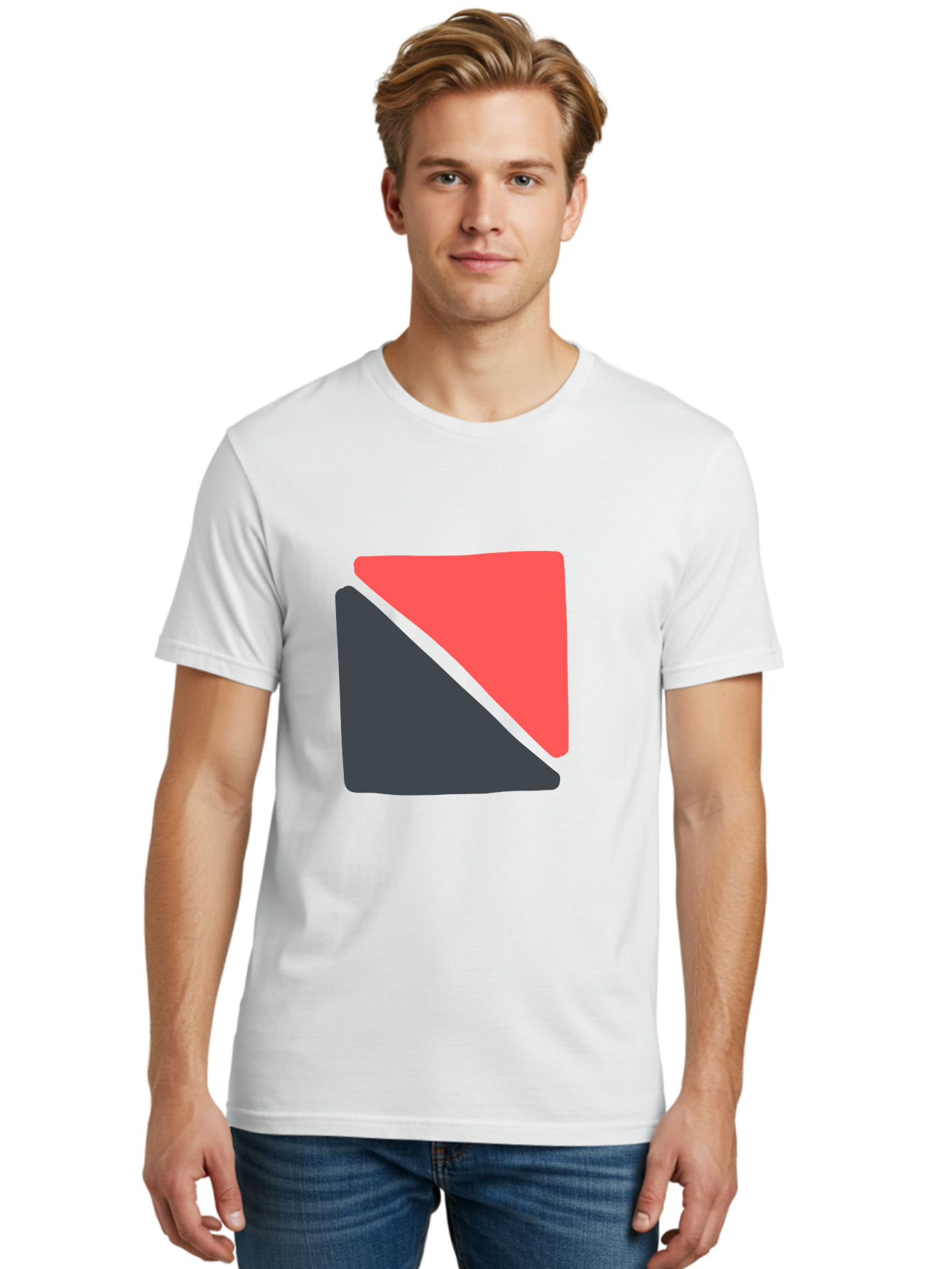 Red-And-Black-Shapes Men'S Graphic Tee, 100% Cotton, Comfortable Casual Summer Wear, Machine Washable, Geometric Shapes, Abstract Design, Red And Black, Modern Art, Minimalist Style, Contrasting Colors, Simple Composition, Digital Art, Aab776