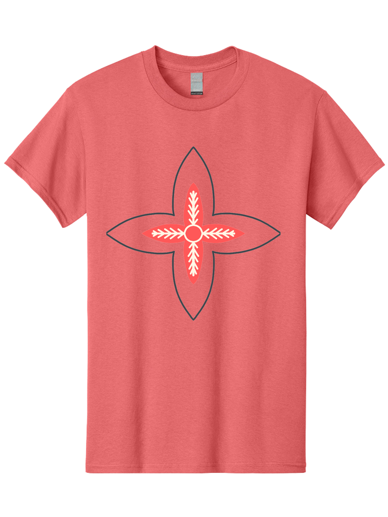 Red-And-White-Floral-Icon Men'S Graphic Tee, 100% Cotton, Comfortable Casual Summer Wear, Machine Washable, Stylized Flower, Floral Emblem, Abstract Design, Red And White Pattern, Symmetrical Shape, Decorative Motif, Geometric Pattern, Aab777