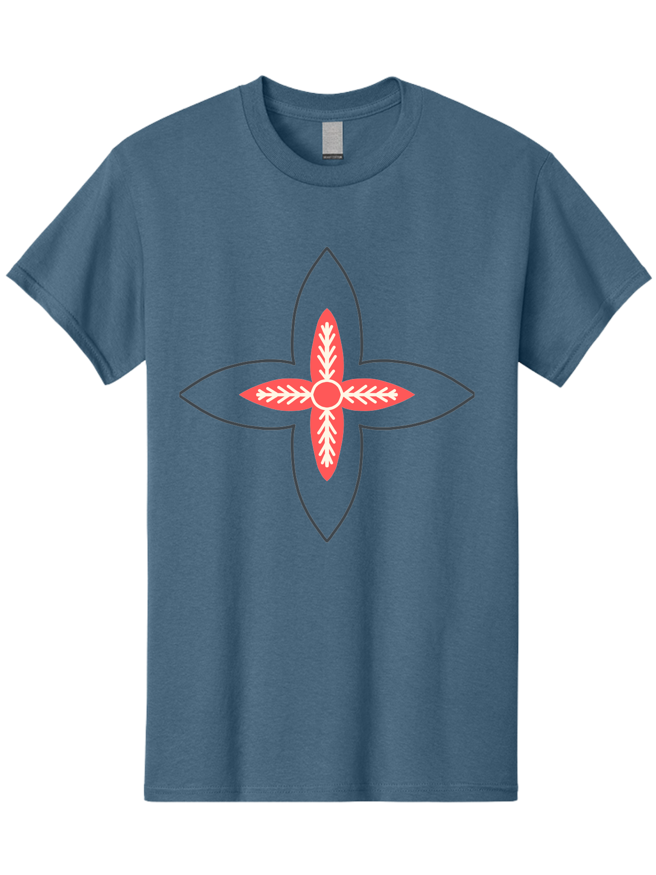 Red-And-White-Floral-Icon Men'S Graphic Tee, 100% Cotton, Comfortable Casual Summer Wear, Machine Washable, Stylized Flower, Floral Emblem, Abstract Design, Red And White Pattern, Symmetrical Shape, Decorative Motif, Geometric Pattern, Aab777