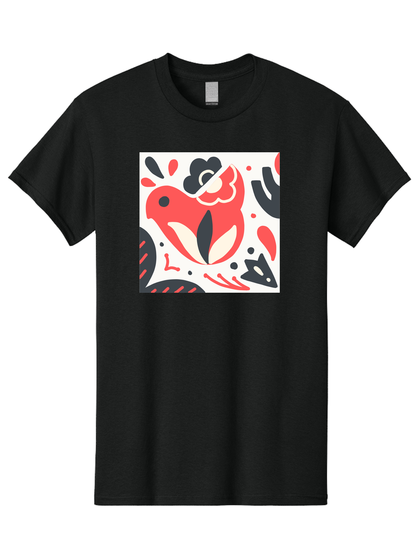 Red-Bird Men'S Graphic Tee, 100% Cotton, Comfortable Casual Summer Wear, Machine Washable, Stylized Fish Illustration, Abstract Shapes, Red And Black Accents, Modern Design, Artistic Expression, Creative Graphics, Bold Colors, Whimsical Art Aab779
