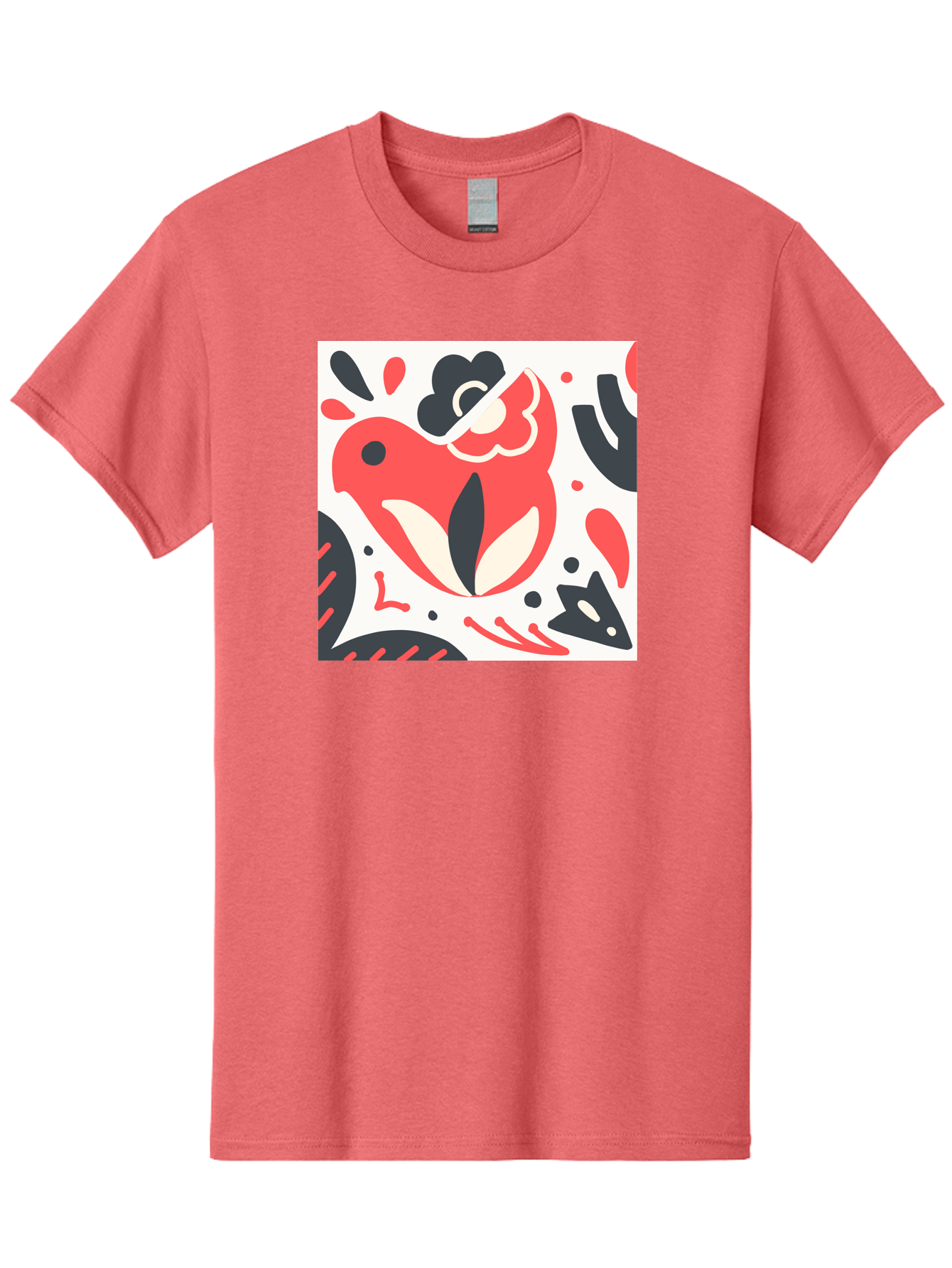 Red-Bird Men'S Graphic Tee, 100% Cotton, Comfortable Casual Summer Wear, Machine Washable, Stylized Fish Illustration, Abstract Shapes, Red And Black Accents, Modern Design, Artistic Expression, Creative Graphics, Bold Colors, Whimsical Art Aab779