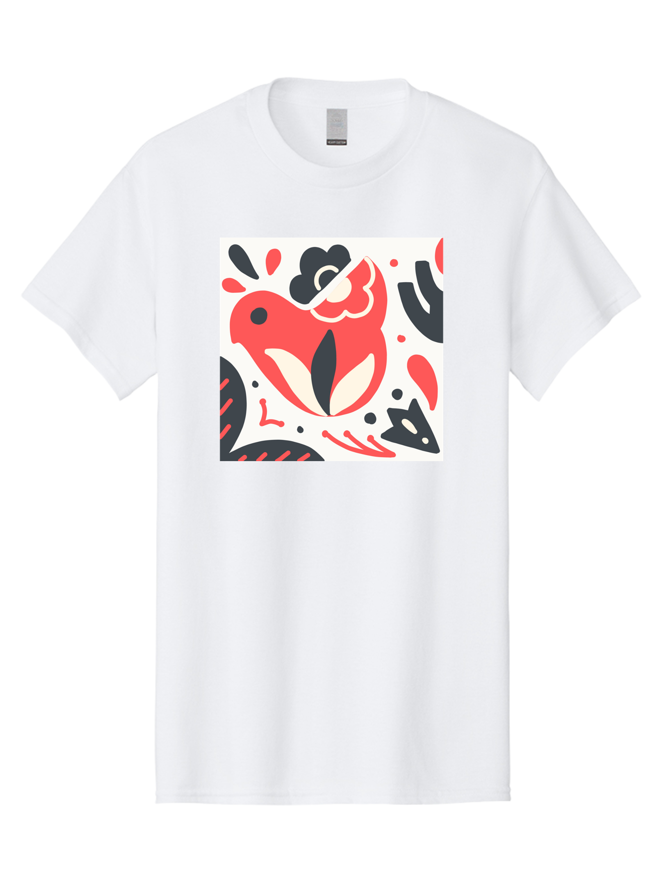 Red-Bird Men'S Graphic Tee, 100% Cotton, Comfortable Casual Summer Wear, Machine Washable, Stylized Fish Illustration, Abstract Shapes, Red And Black Accents, Modern Design, Artistic Expression, Creative Graphics, Bold Colors, Whimsical Art Aab779