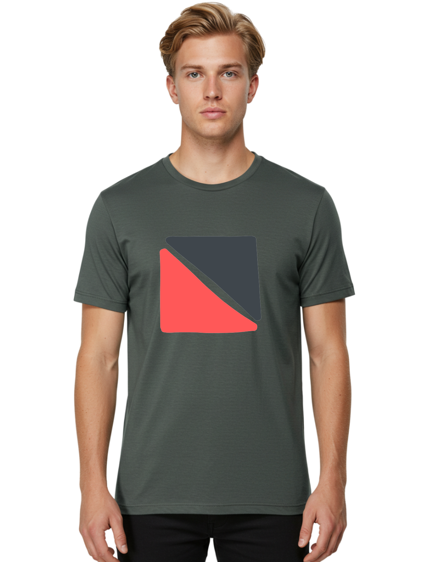 Red-Black-Square Men'S Graphic Tee, 100% Cotton, Comfortable Casual Summer Wear, Machine Washable, Abstract Geometric Shape, Red And Black Trapezoid, Modern Design Elements, Graphic Design Inspiration, Bold Color Combination, Minimalist Art Aab780