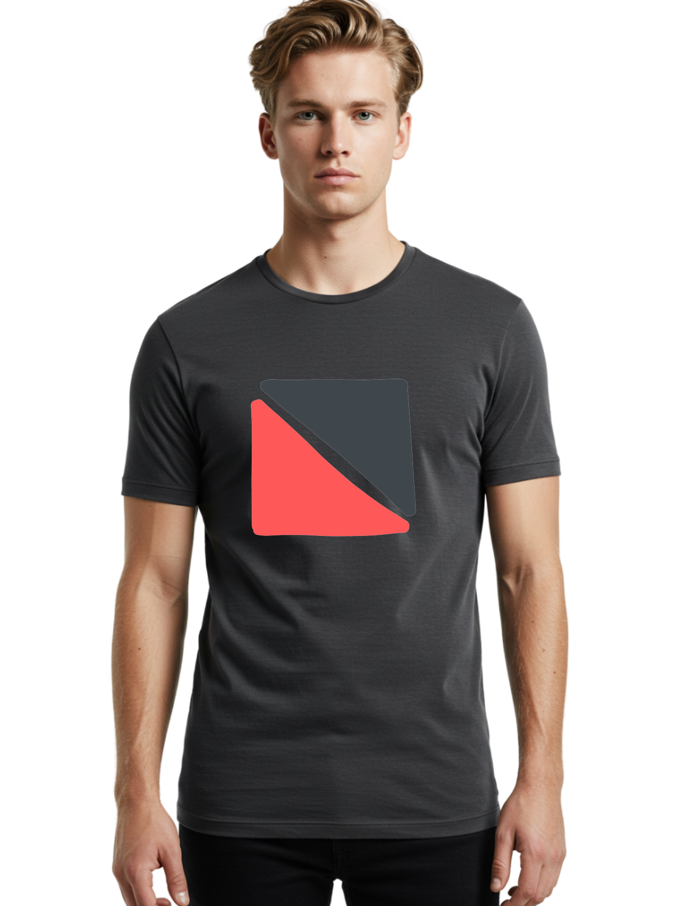 Red-Black-Square Men'S Graphic Tee, 100% Cotton, Comfortable Casual Summer Wear, Machine Washable, Abstract Geometric Shape, Red And Black Trapezoid, Modern Design Elements, Graphic Design Inspiration, Bold Color Combination, Minimalist Art Aab780