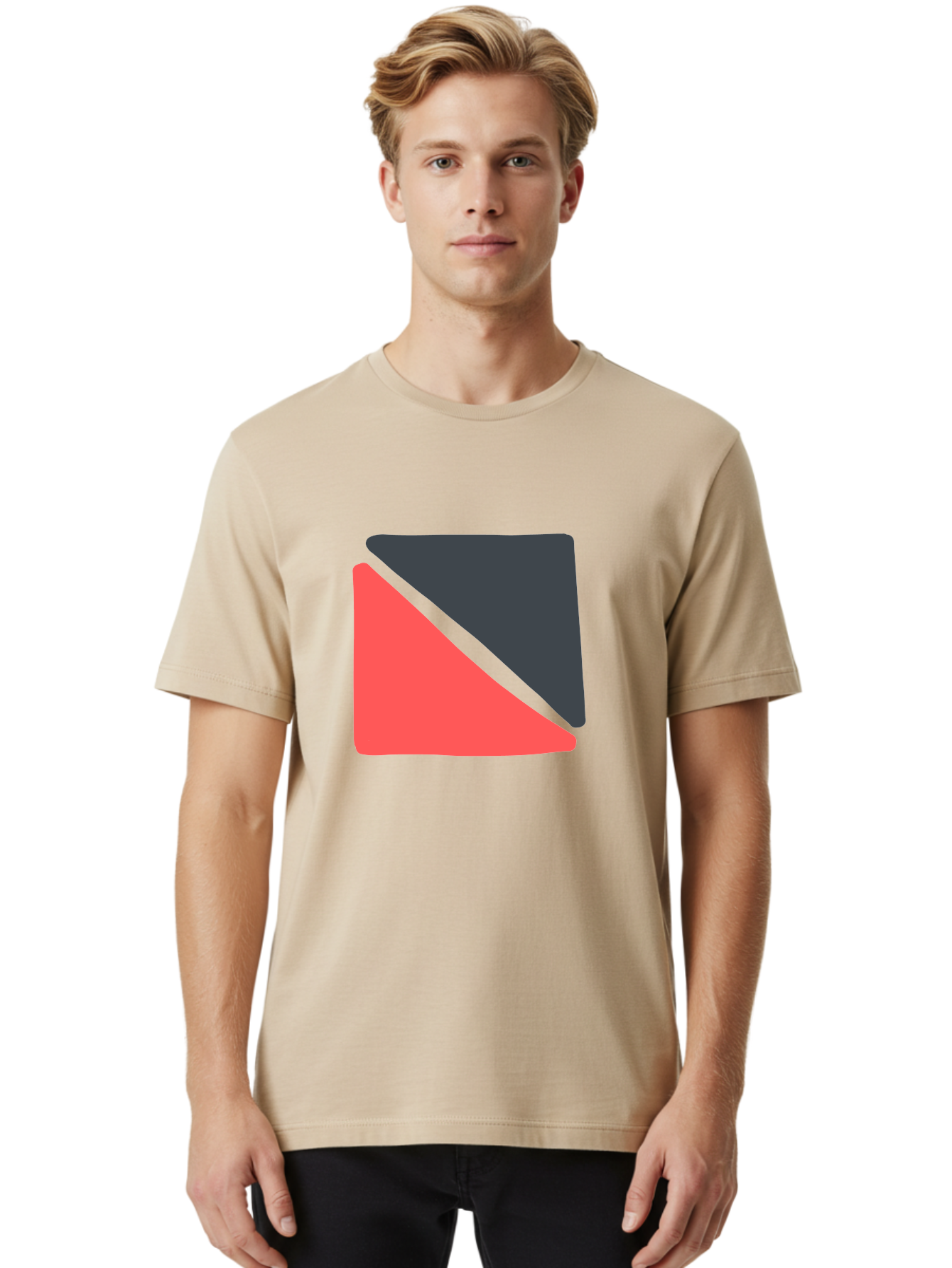 Red-Black-Square Men'S Graphic Tee, 100% Cotton, Comfortable Casual Summer Wear, Machine Washable, Abstract Geometric Shape, Red And Black Trapezoid, Modern Design Elements, Graphic Design Inspiration, Bold Color Combination, Minimalist Art Aab780