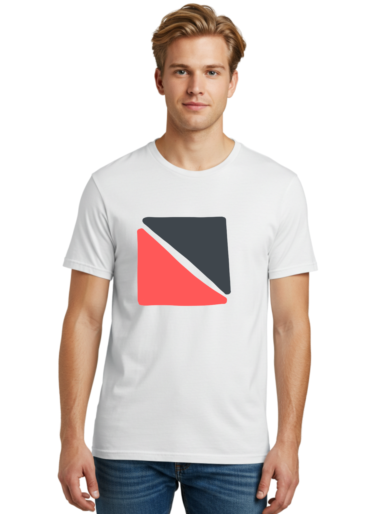Red-Black-Square Men'S Graphic Tee, 100% Cotton, Comfortable Casual Summer Wear, Machine Washable, Abstract Geometric Shape, Red And Black Trapezoid, Modern Design Elements, Graphic Design Inspiration, Bold Color Combination, Minimalist Art Aab780