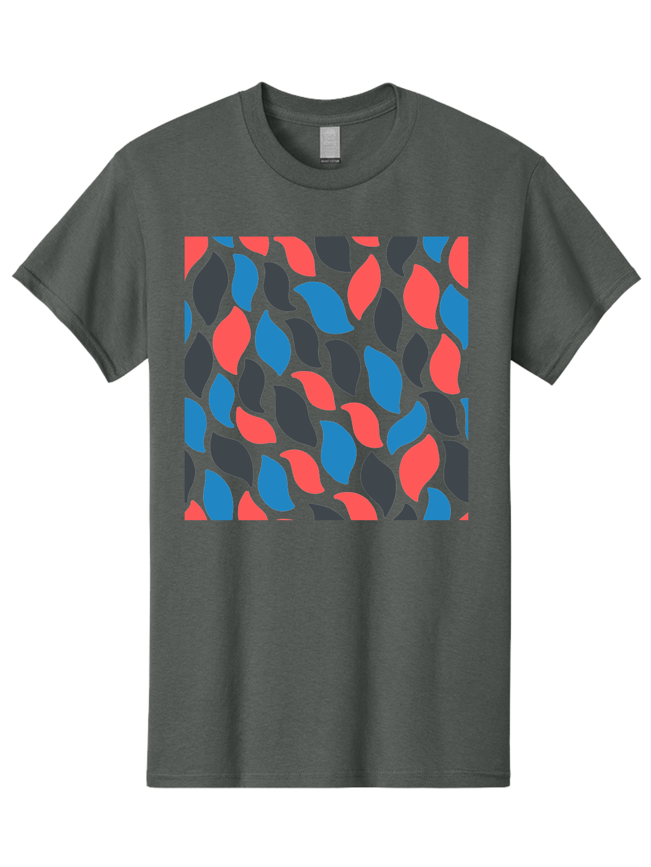 Red-Blue-Black-Leaves Men'S Graphic Tee, 100% Cotton, Comfortable Casual Summer Wear, Machine Washable, Colorful Leaf Pattern, Abstract Design, Red Blue Black Leaves, Vibrant Colors, Modern Art, Leaf Motif, Graphic Design, Creative Pattern, Aab781