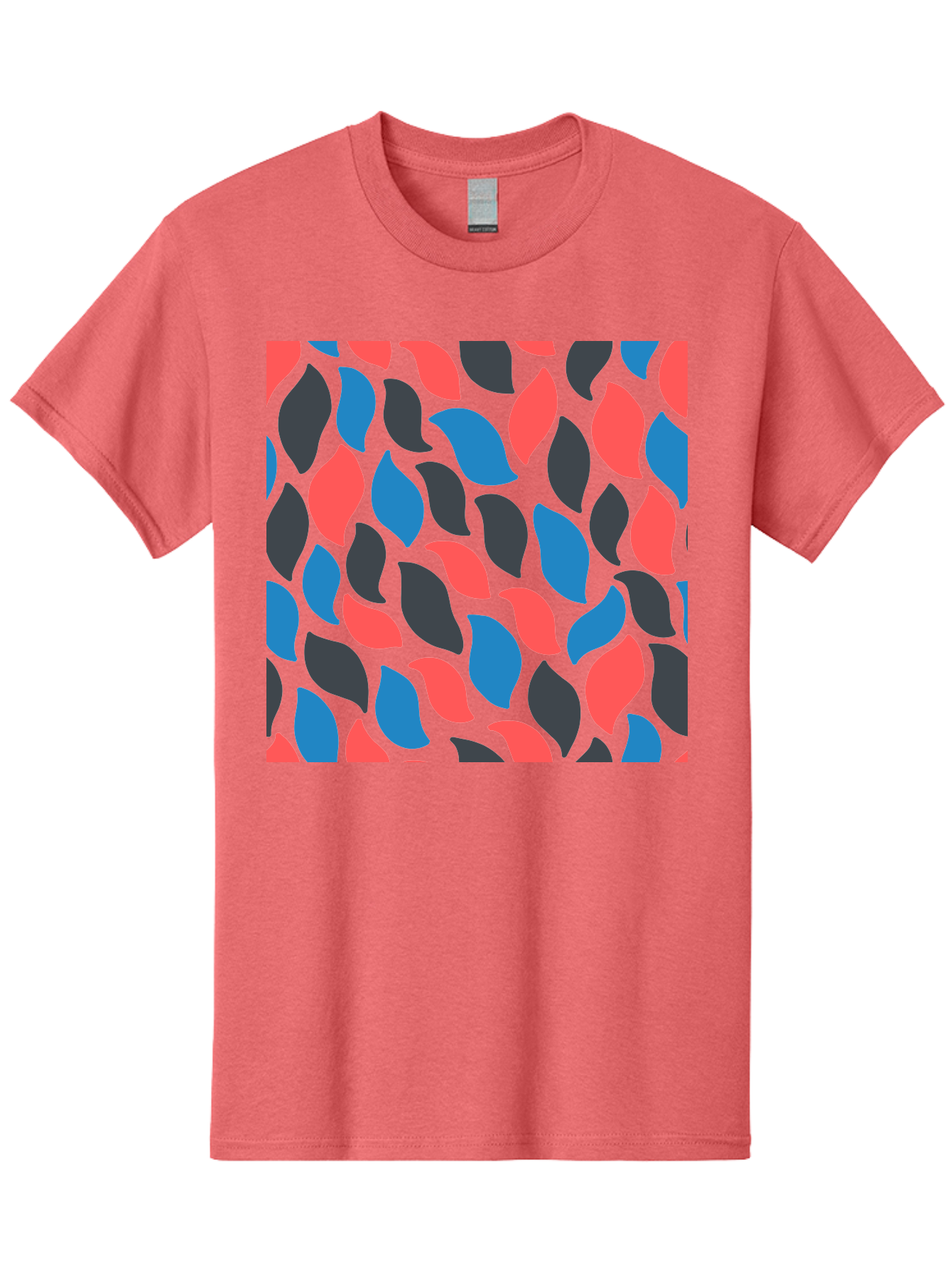 Red-Blue-Black-Leaves Men'S Graphic Tee, 100% Cotton, Comfortable Casual Summer Wear, Machine Washable, Colorful Leaf Pattern, Abstract Design, Red Blue Black Leaves, Vibrant Colors, Modern Art, Leaf Motif, Graphic Design, Creative Pattern, Aab781
