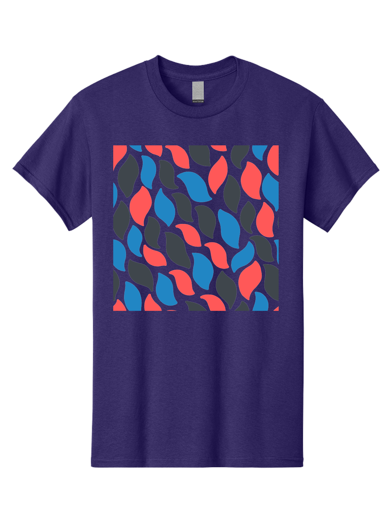 Red-Blue-Black-Leaves Men'S Graphic Tee, 100% Cotton, Comfortable Casual Summer Wear, Machine Washable, Colorful Leaf Pattern, Abstract Design, Red Blue Black Leaves, Vibrant Colors, Modern Art, Leaf Motif, Graphic Design, Creative Pattern, Aab781