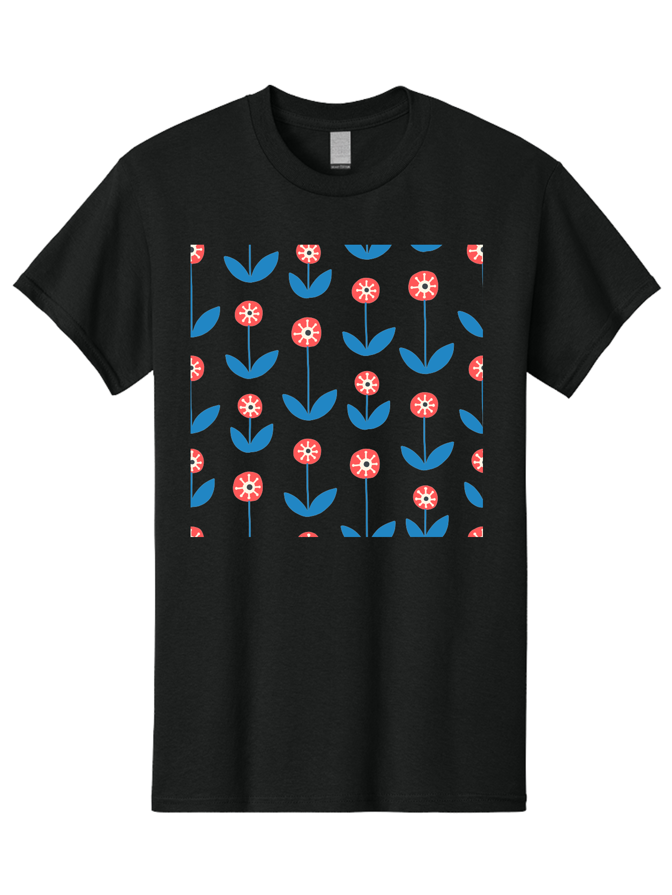 Red-Floral-Pattern Men'S Graphic Tee, 100% Cotton, Comfortable Casual Summer Wear, Machine Washable, Pink Flowers, Blue Leaves, Floral Pattern, Repeating Design, Vibrant Flowers, Colorful Blooms, Stylized Flora Aab782