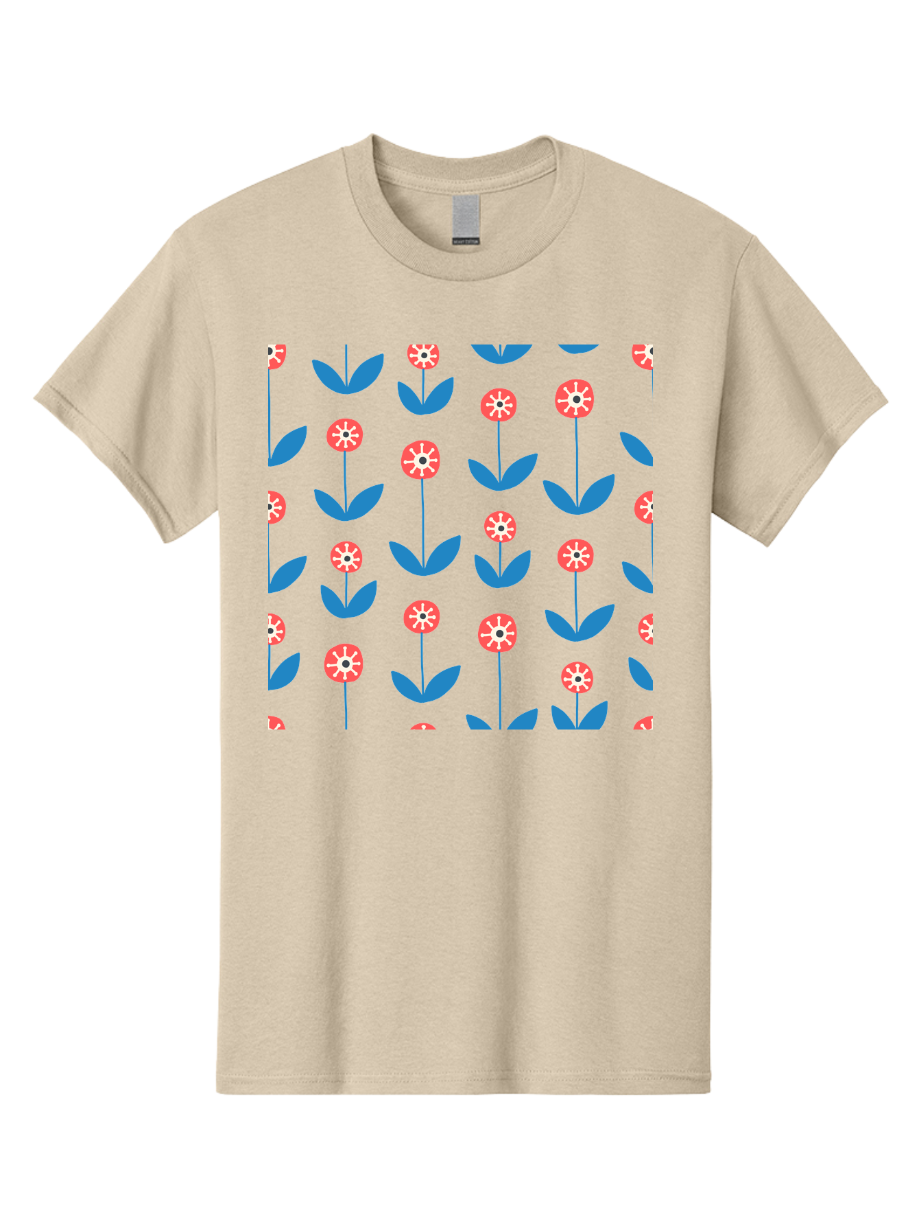 Red-Floral-Pattern Men'S Graphic Tee, 100% Cotton, Comfortable Casual Summer Wear, Machine Washable, Pink Flowers, Blue Leaves, Floral Pattern, Repeating Design, Vibrant Flowers, Colorful Blooms, Stylized Flora Aab782