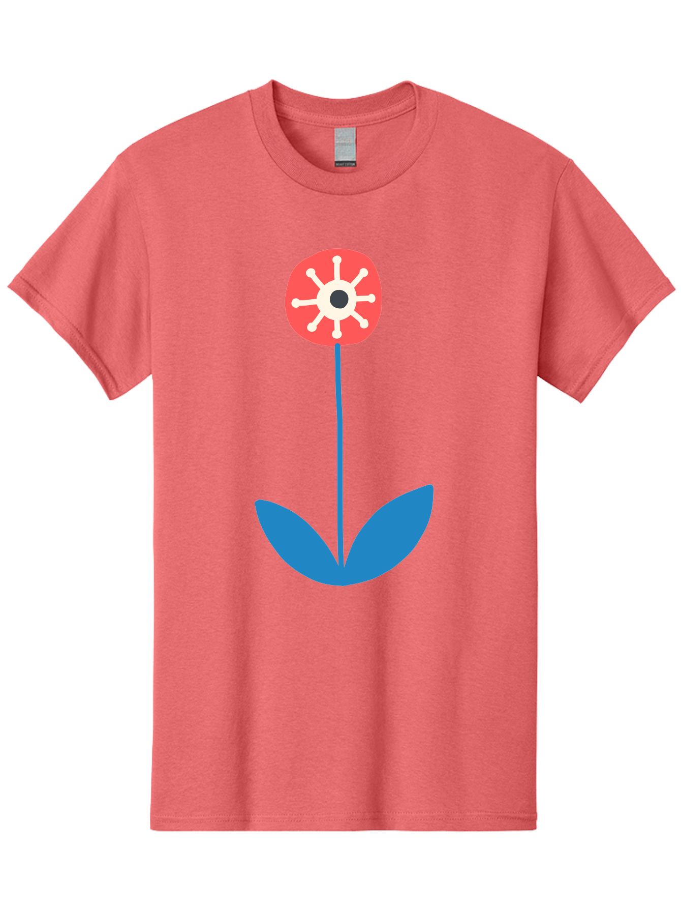 Red-Flower Men'S Graphic Tee, 100% Cotton, Comfortable Casual Summer Wear, Machine Washable, Simple Flower Design, Minimalist Art, Red Flower, Blue Leaves, White Petals, Graphic Illustration, Modern Style, Symbolic Flower, Aab784