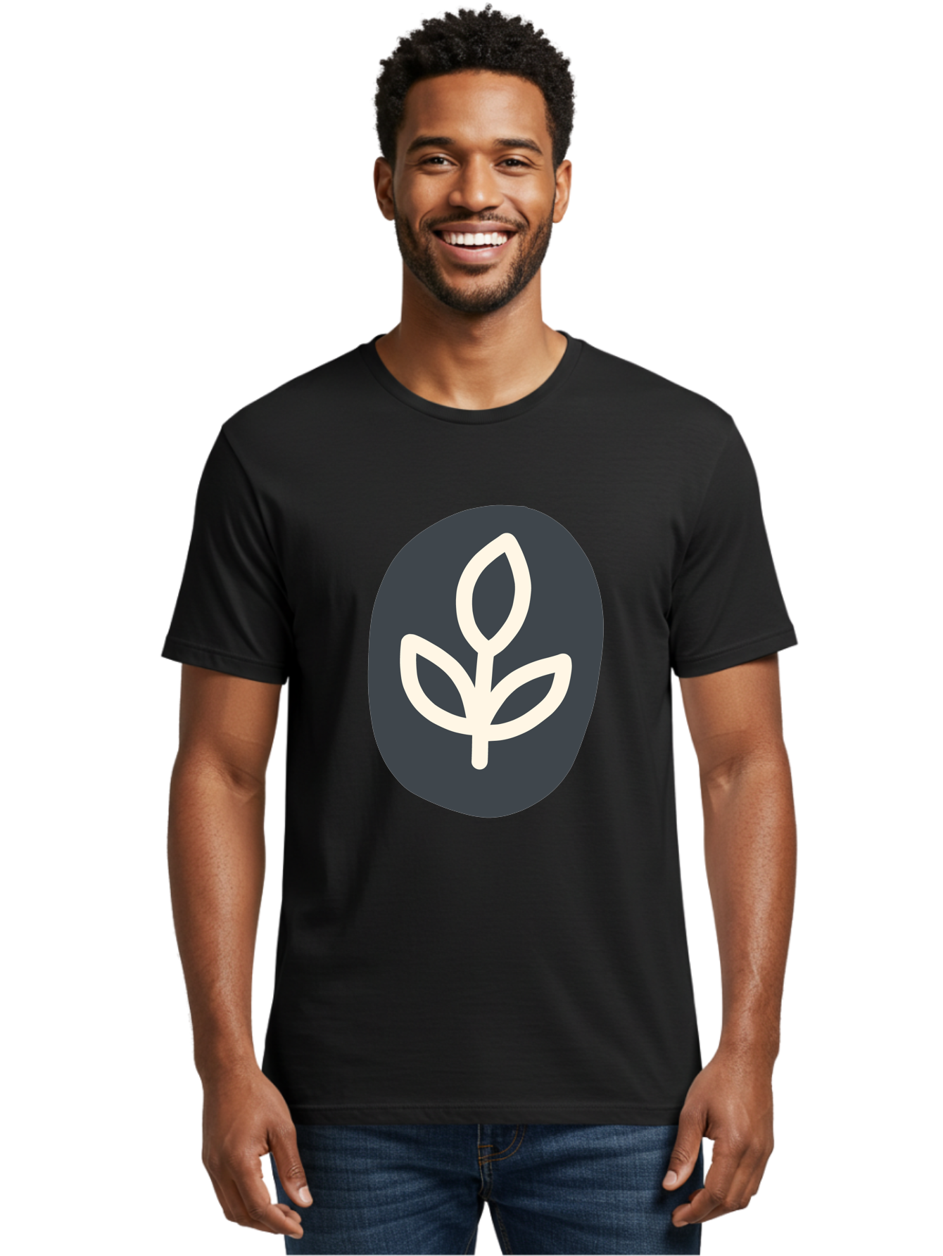 Sprouting-Seedling Men'S Graphic Tee, 100% Cotton, Comfortable Casual Summer Wear, Machine Washable, Simple Icon, Plant Symbol, Eco-Friendly Design, Minimalistic Style, Seedling Graphic, Nature-Inspired, White Plant On Dark Gray, Aab792