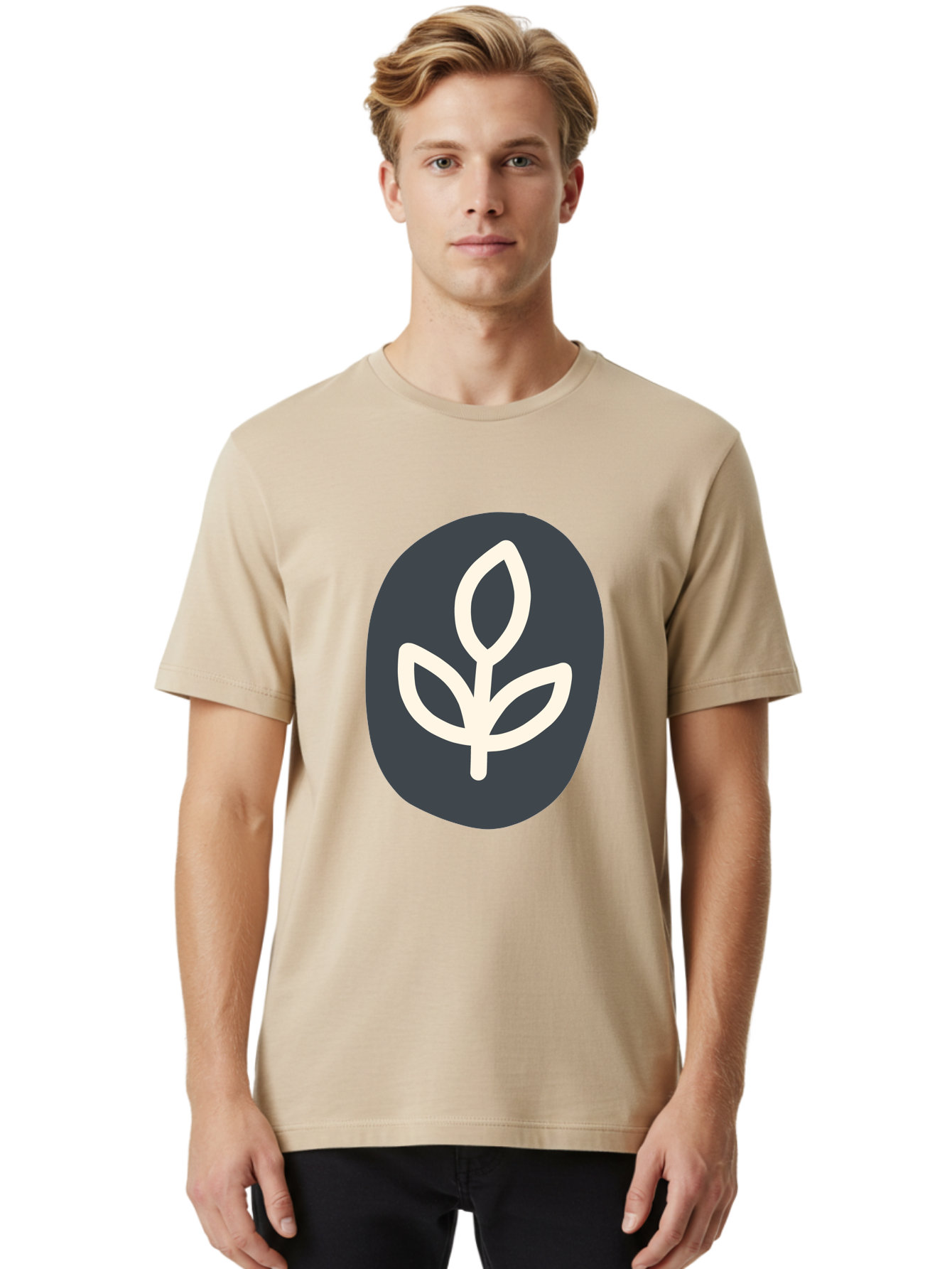 Sprouting-Seedling Men'S Graphic Tee, 100% Cotton, Comfortable Casual Summer Wear, Machine Washable, Simple Icon, Plant Symbol, Eco-Friendly Design, Minimalistic Style, Seedling Graphic, Nature-Inspired, White Plant On Dark Gray, Aab792